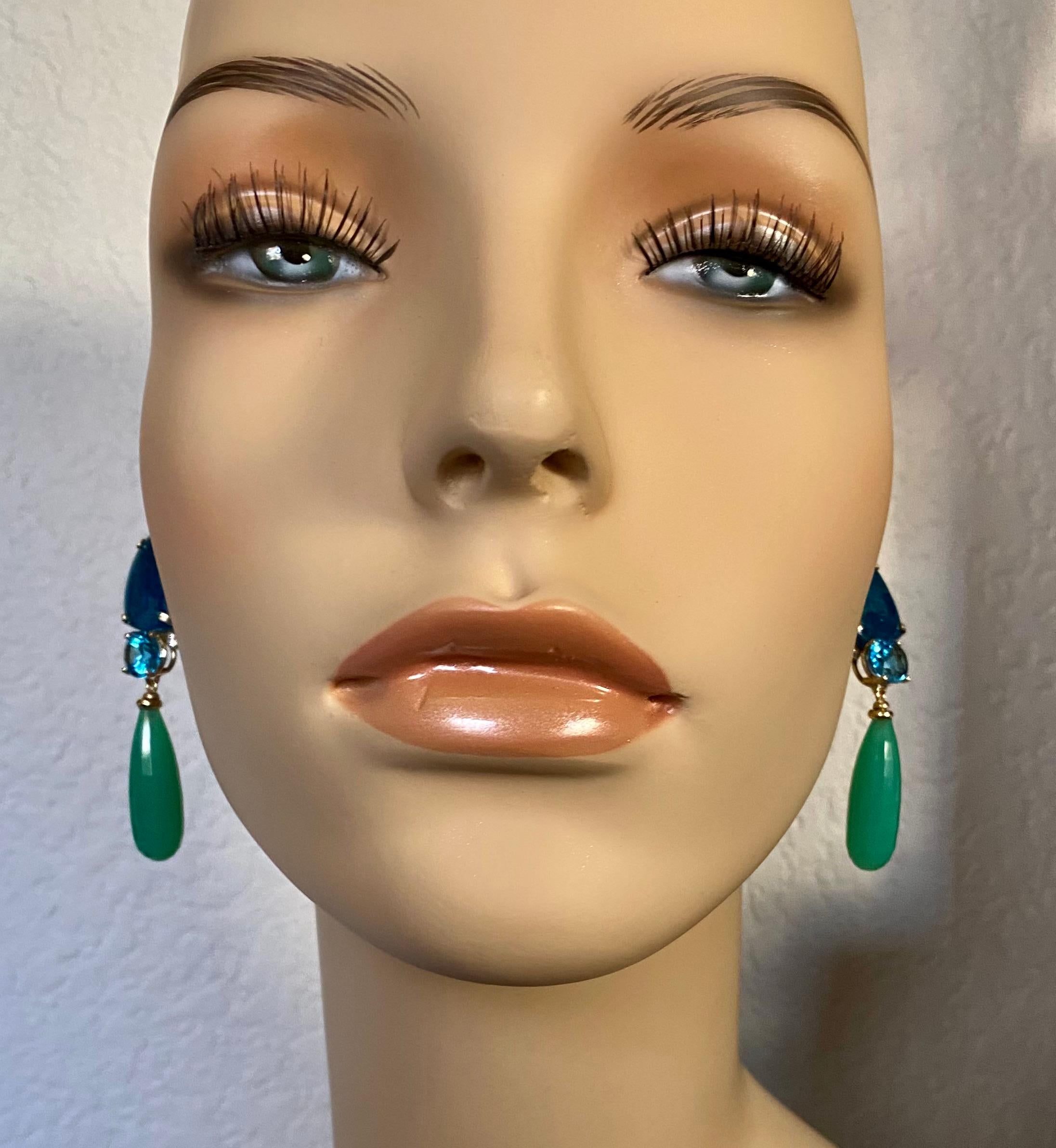 Women's Michael Kneebone Apatite, Blue Topaz Diamond Chrysoprase Dangle Earrings For Sale