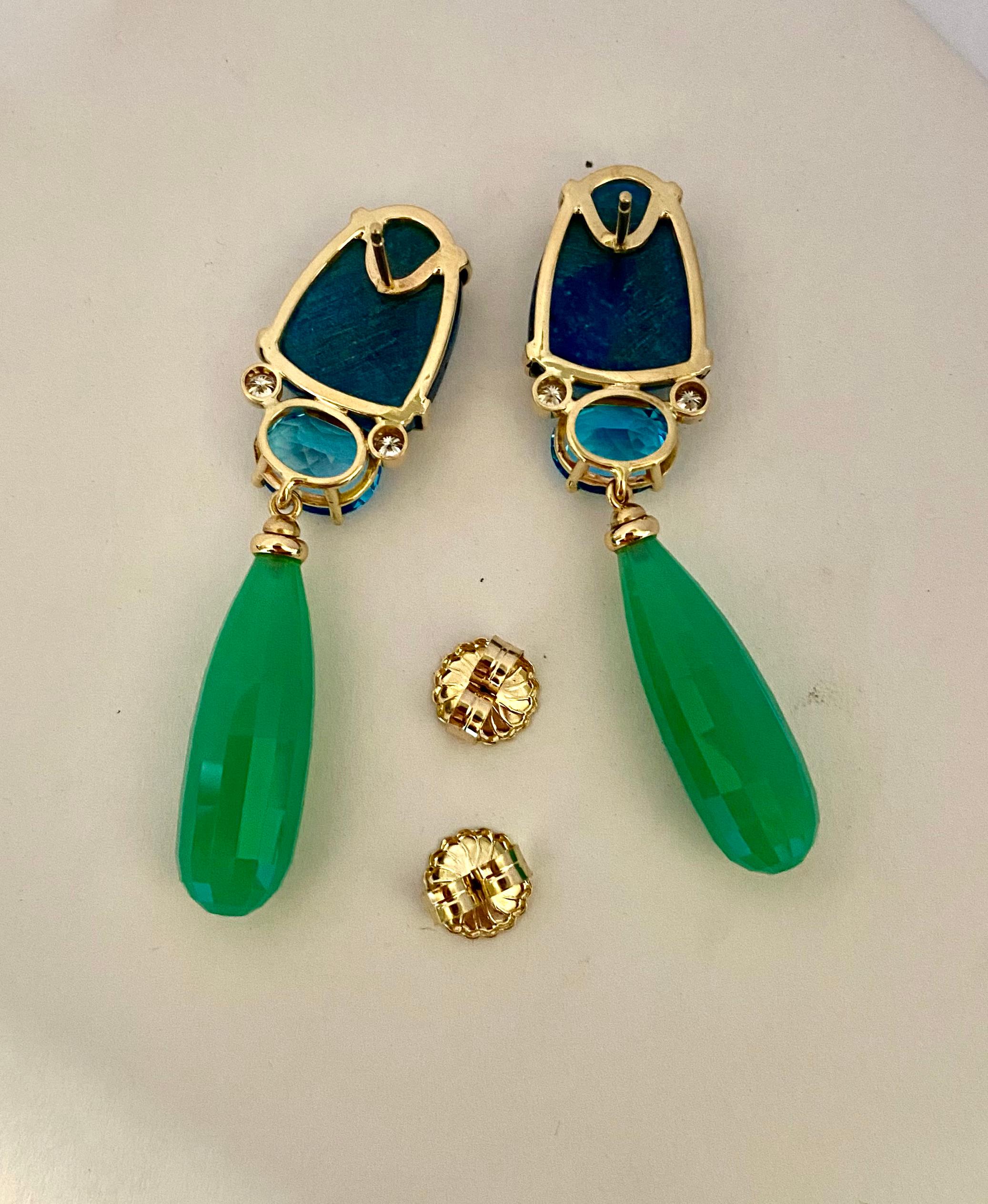 Michael Kneebone Apatite, Blue Topaz Diamond Chrysoprase Dangle Earrings For Sale 3