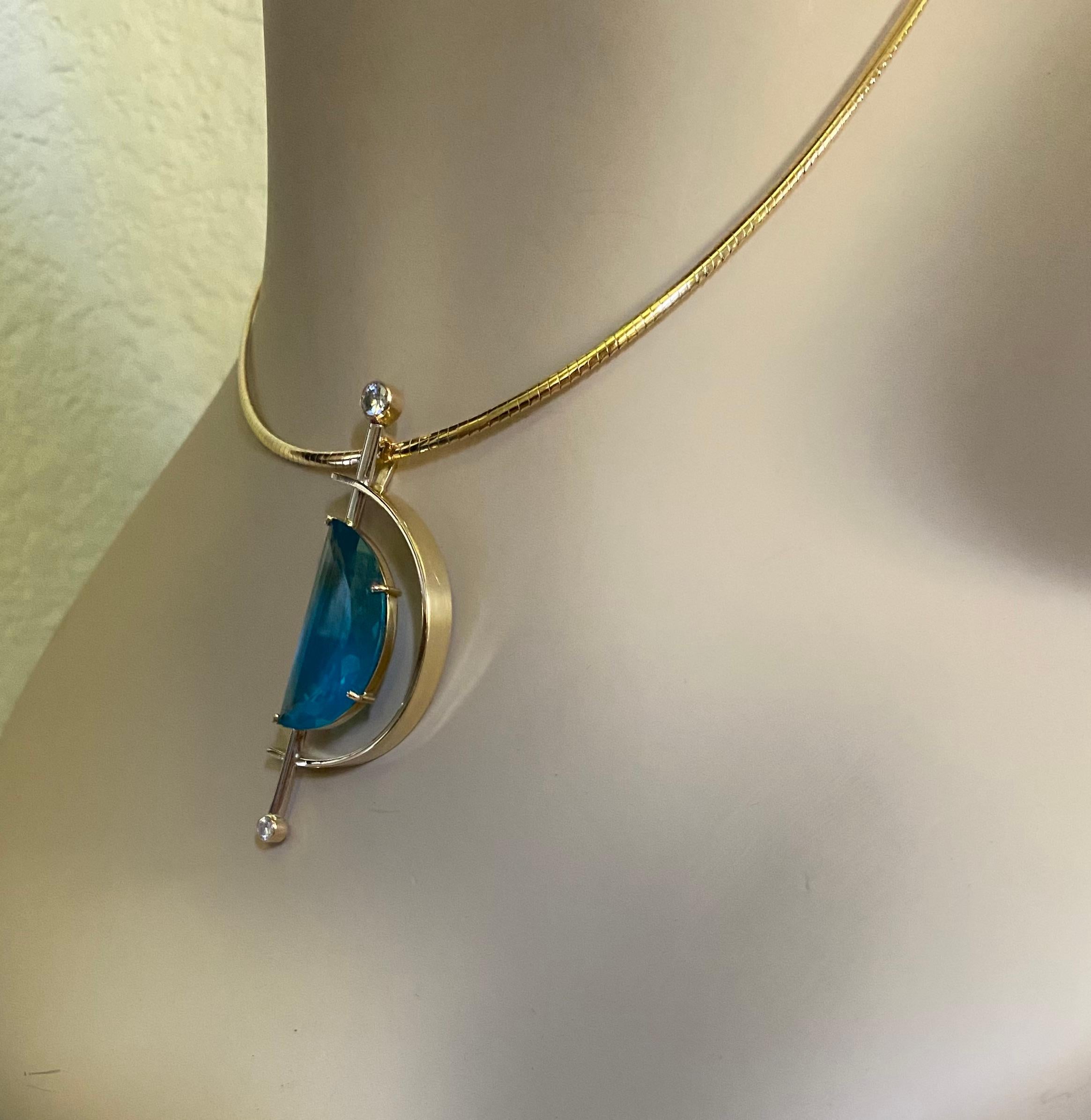 Michael Kneebone Apatite Diamond Yellow And White Gold Pendant In New Condition For Sale In Austin, TX