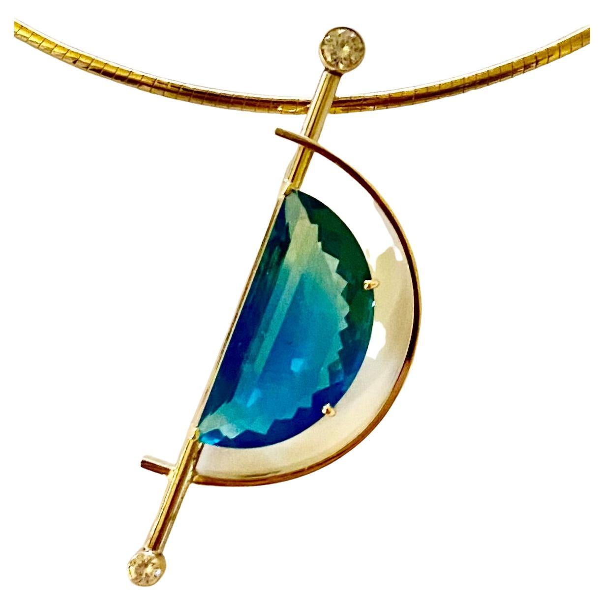 Michael Kneebone Apatite Diamond Yellow And White Gold Pendant For Sale