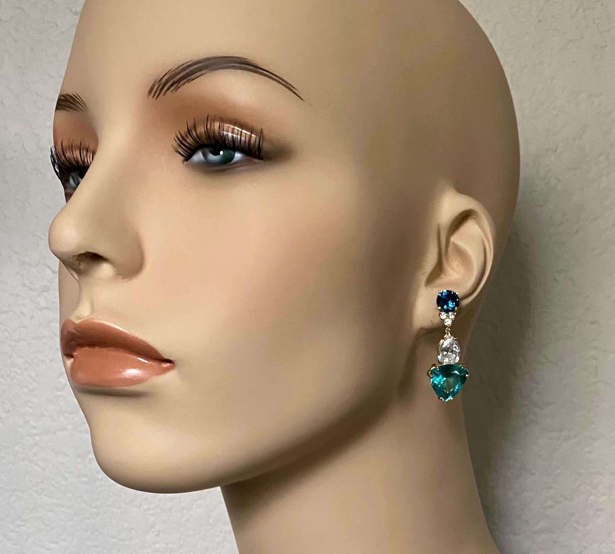 Mixed Cut Michael Kneebone Apatite Zircon Topaz Sapphire Diamond Dangle Earrings For Sale