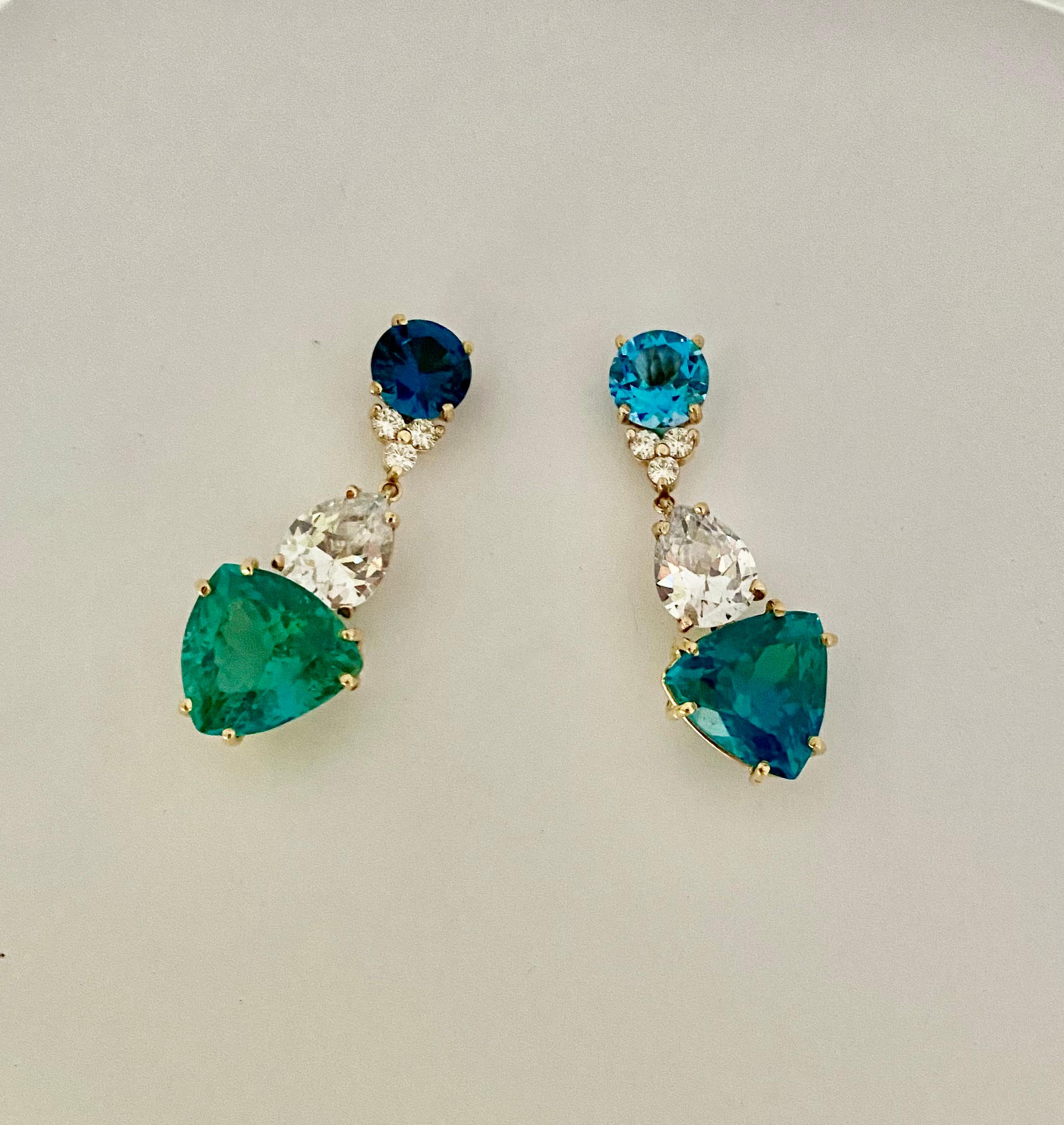 Michael Kneebone Apatite Zircon Topaz Sapphire Diamond Dangle Earrings In New Condition For Sale In Austin, TX