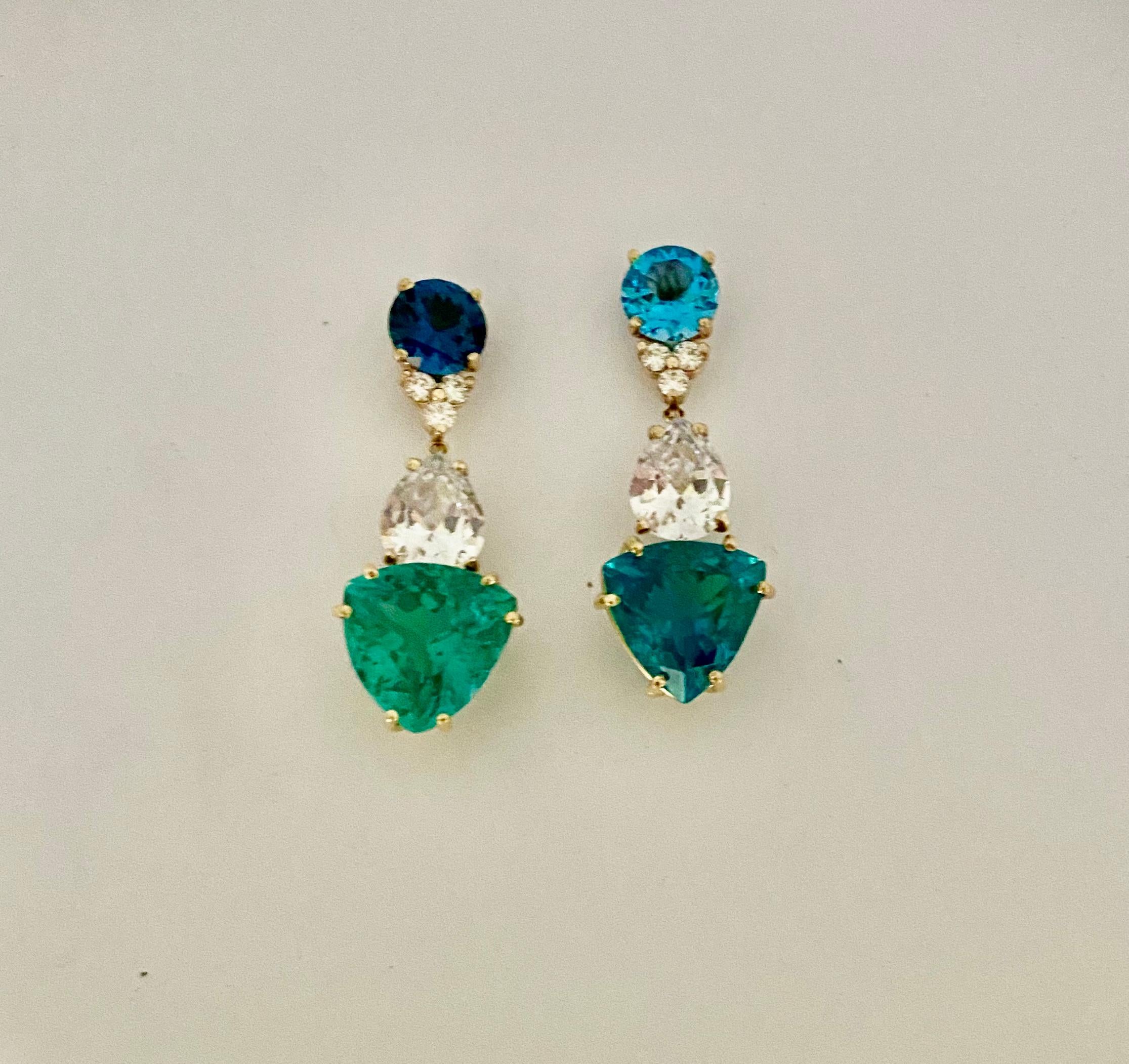 Michael Kneebone Apatite Zircon Topaz Sapphire Diamond Dangle Earrings For Sale 3