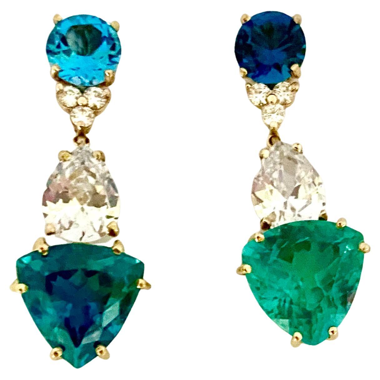 Michael Kneebone Apatite Zircon Topaz Sapphire Diamond Dangle Earrings For Sale