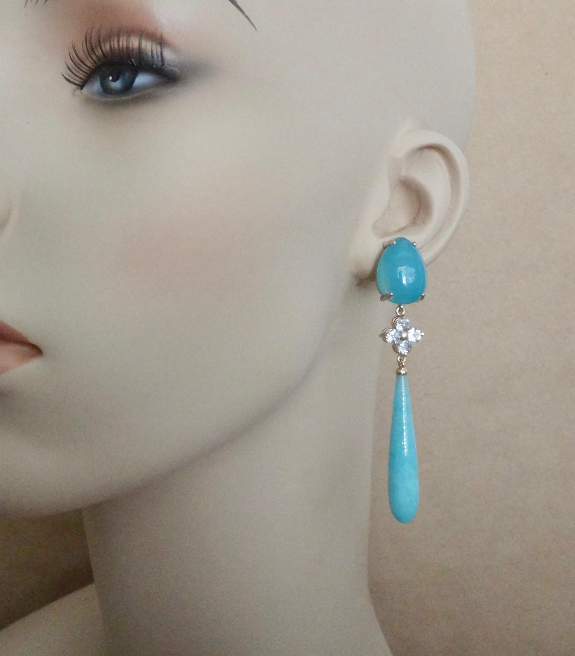 Michael Kneebone Aqua Blue Chalcedony Aquamarine Amazonite Dangle Earrings In New Condition In Austin, TX
