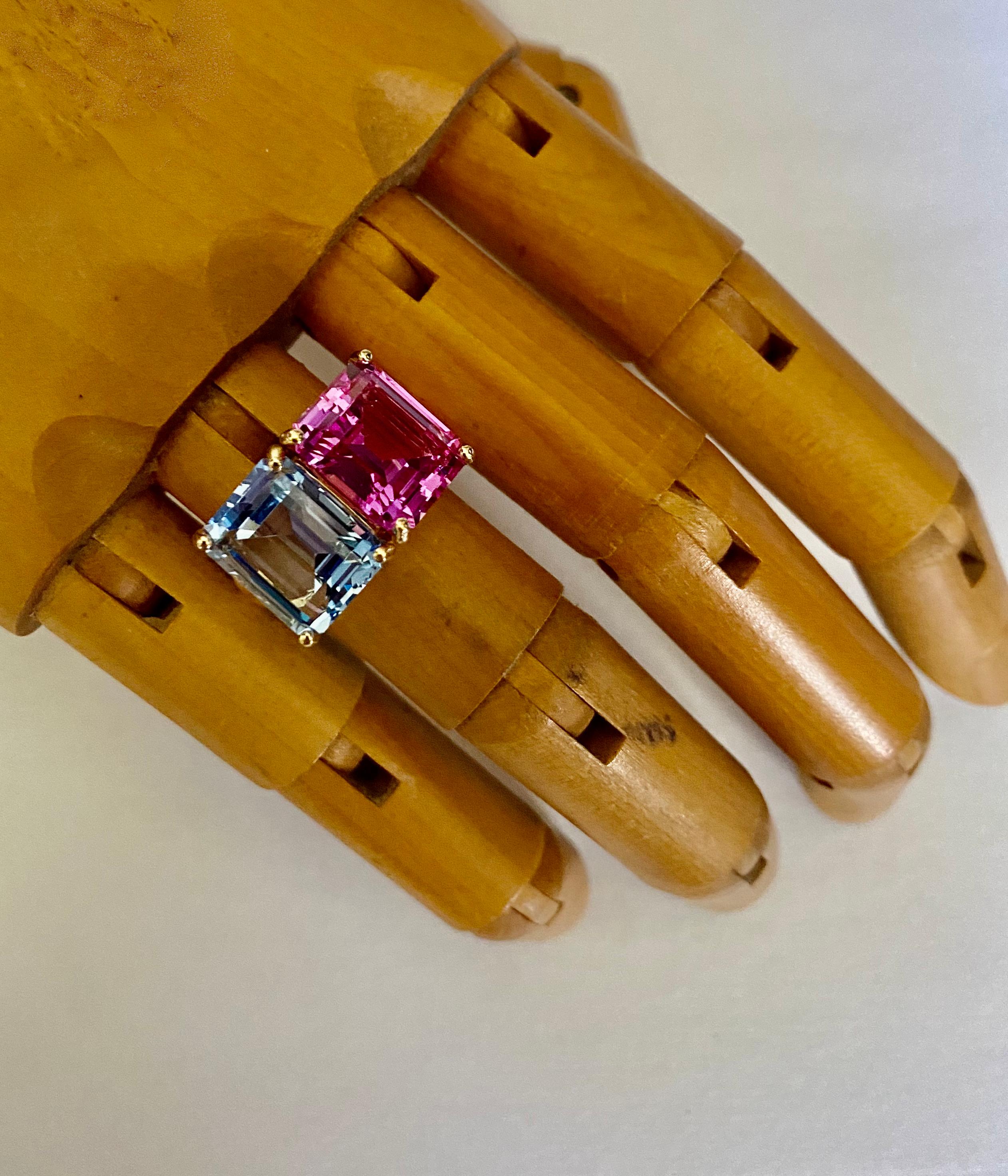 Michael Kneebone Aquamarine Pink Topaz Due Gemme Ring For Sale 3