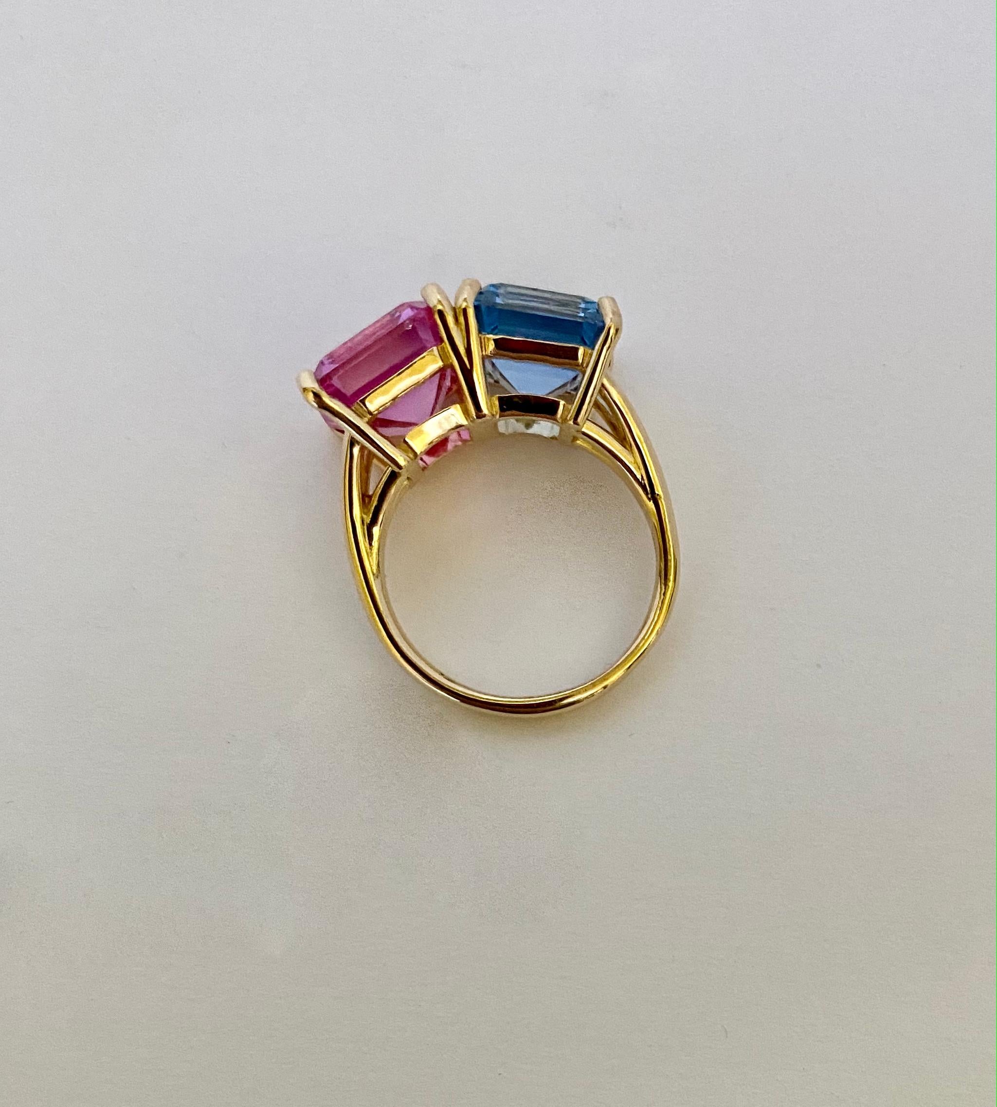 Michael Kneebone Aquamarine Pink Topaz Due Gemme Ring For Sale 1