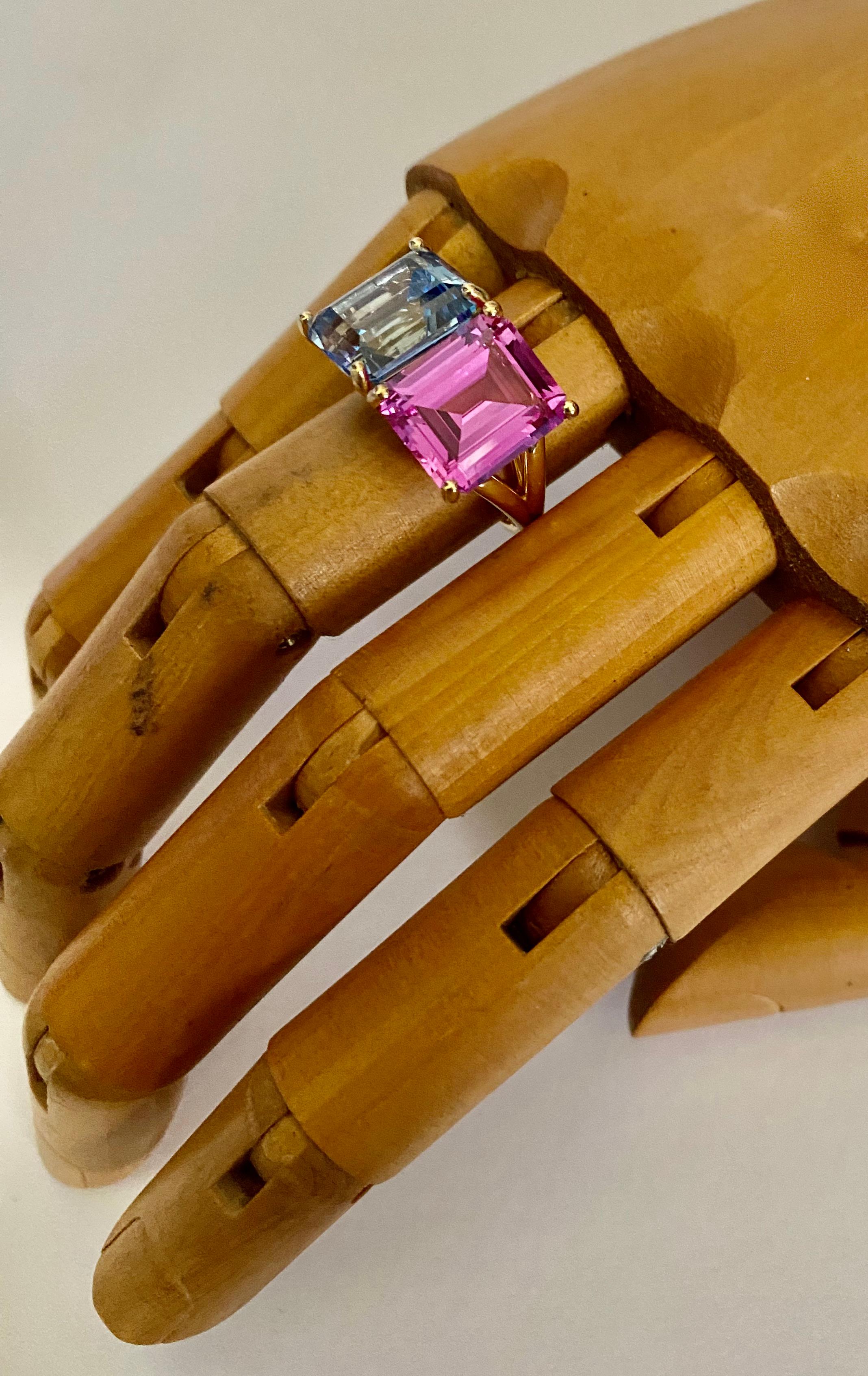 Michael Kneebone Aquamarine Pink Topaz Due Gemme Ring For Sale 2