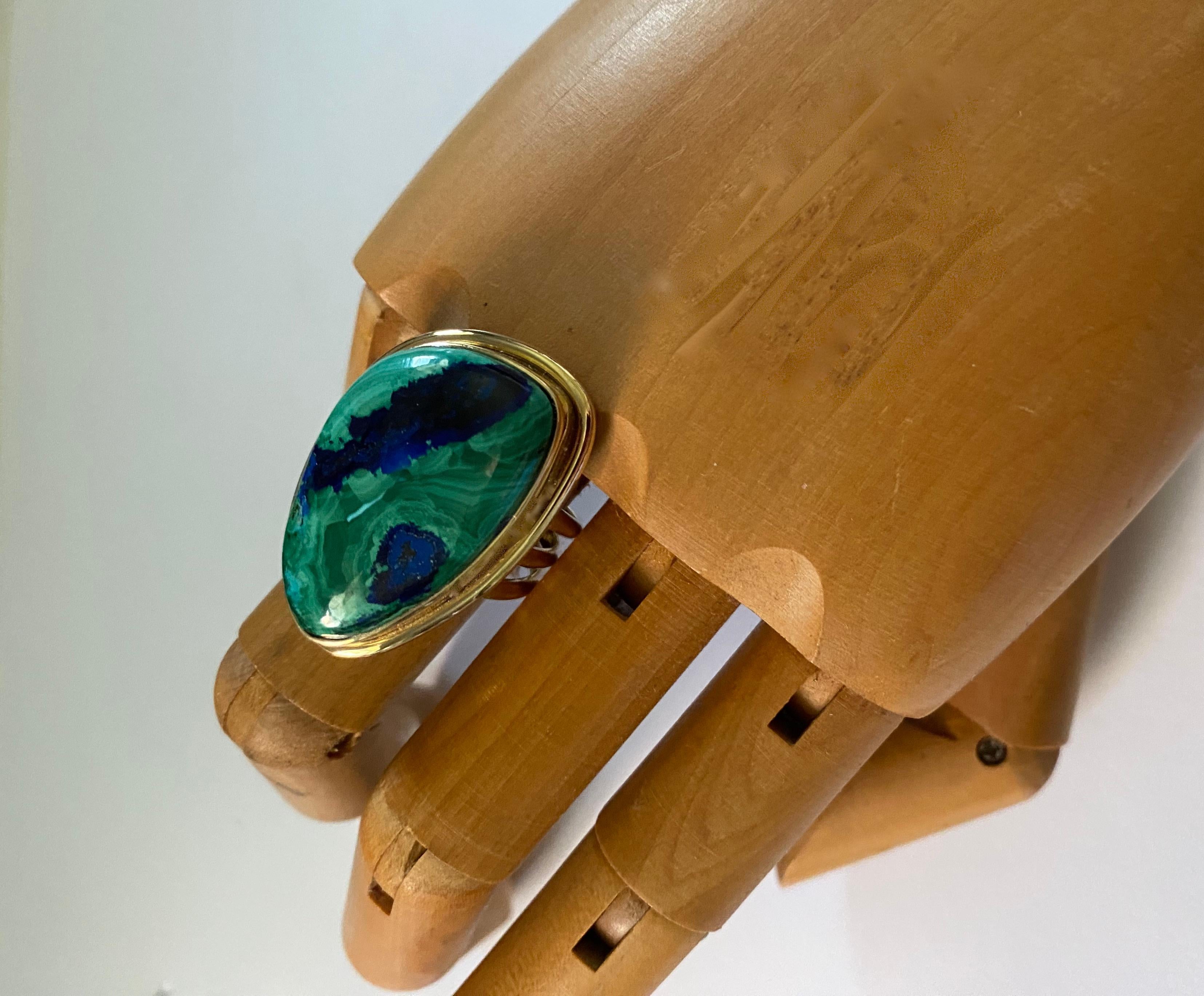 Pear Cut Michael Kneebone Azurite In Malachite 18K Archaic Style Ring