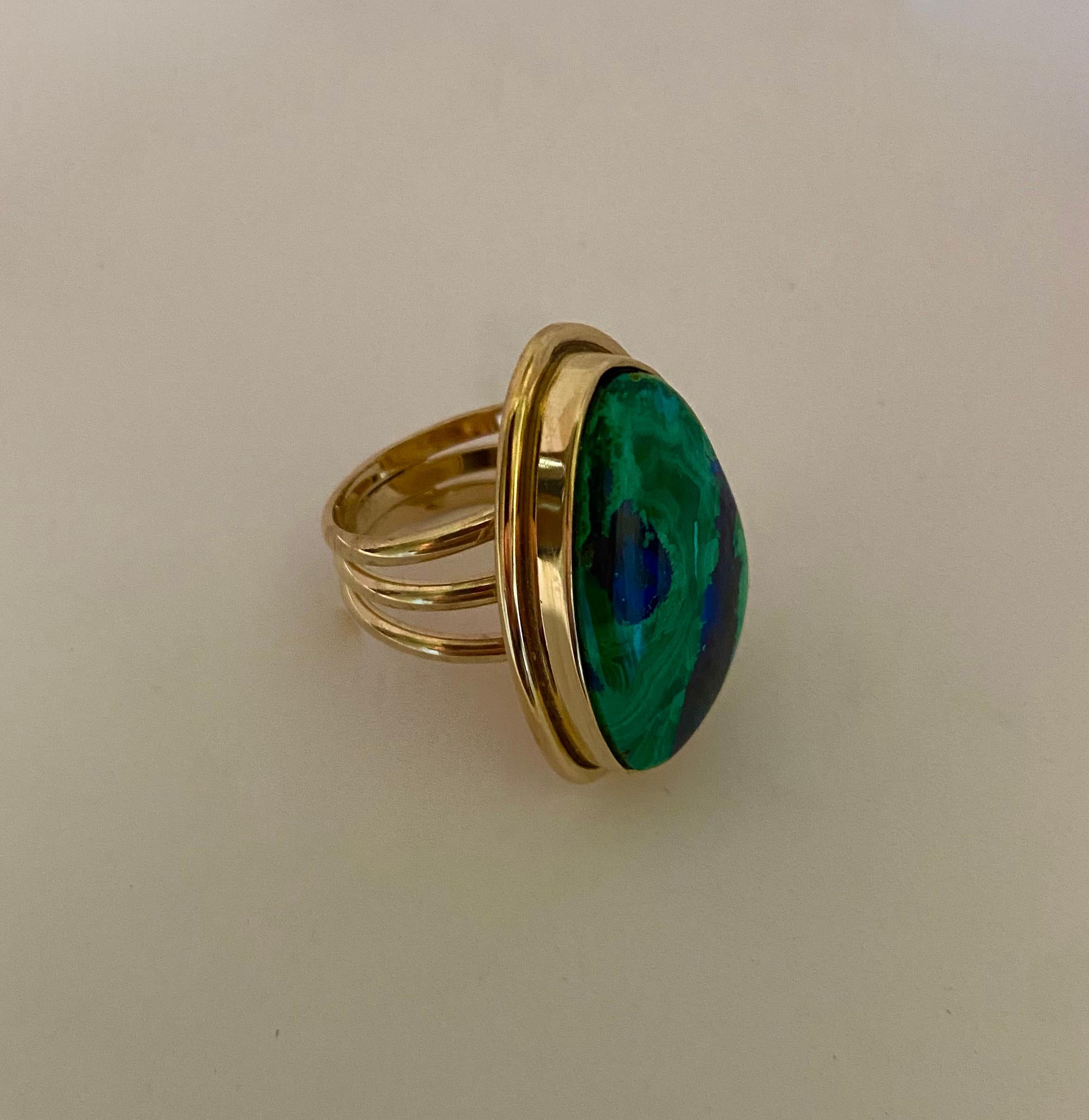 Michael Kneebone Azurite In Malachite 18K Archaic Style Ring In New Condition In Austin, TX
