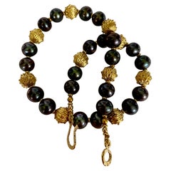 Michael Kneebone Baroque Black Pearl Vermeil Granulated Bead Necklace