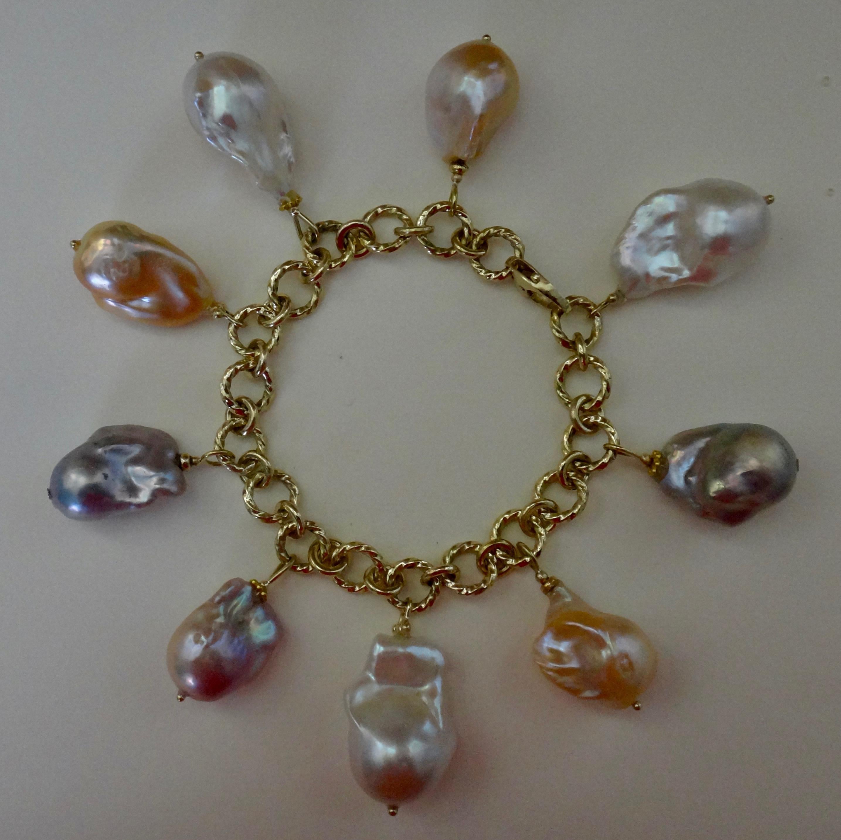 Women's Michael Kneebone Baroque Colored Pearl 18 Karat Gold Charm Bracelet For Sale