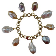 Michael Kneebone Baroque Colored Pearl 18 Karat Gold Charm Bracelet