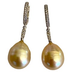 Michael Kneebone Baroque Golden South Seas Pearl Diamond Dangle Earrings