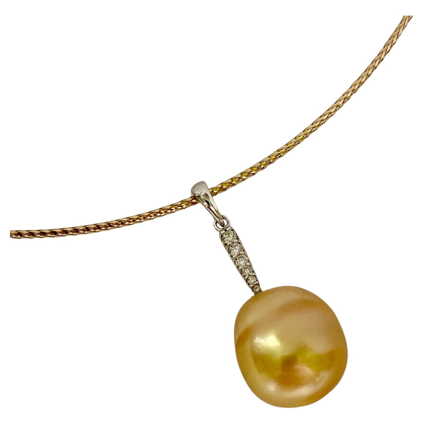 Michael Kneebone Baroque Golden South Seas Pearl Diamond Drop On Cable Necklace