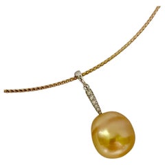 Michael Kneebone Baroque Golden South Seas Pearl Diamond Drop On Cable Necklace