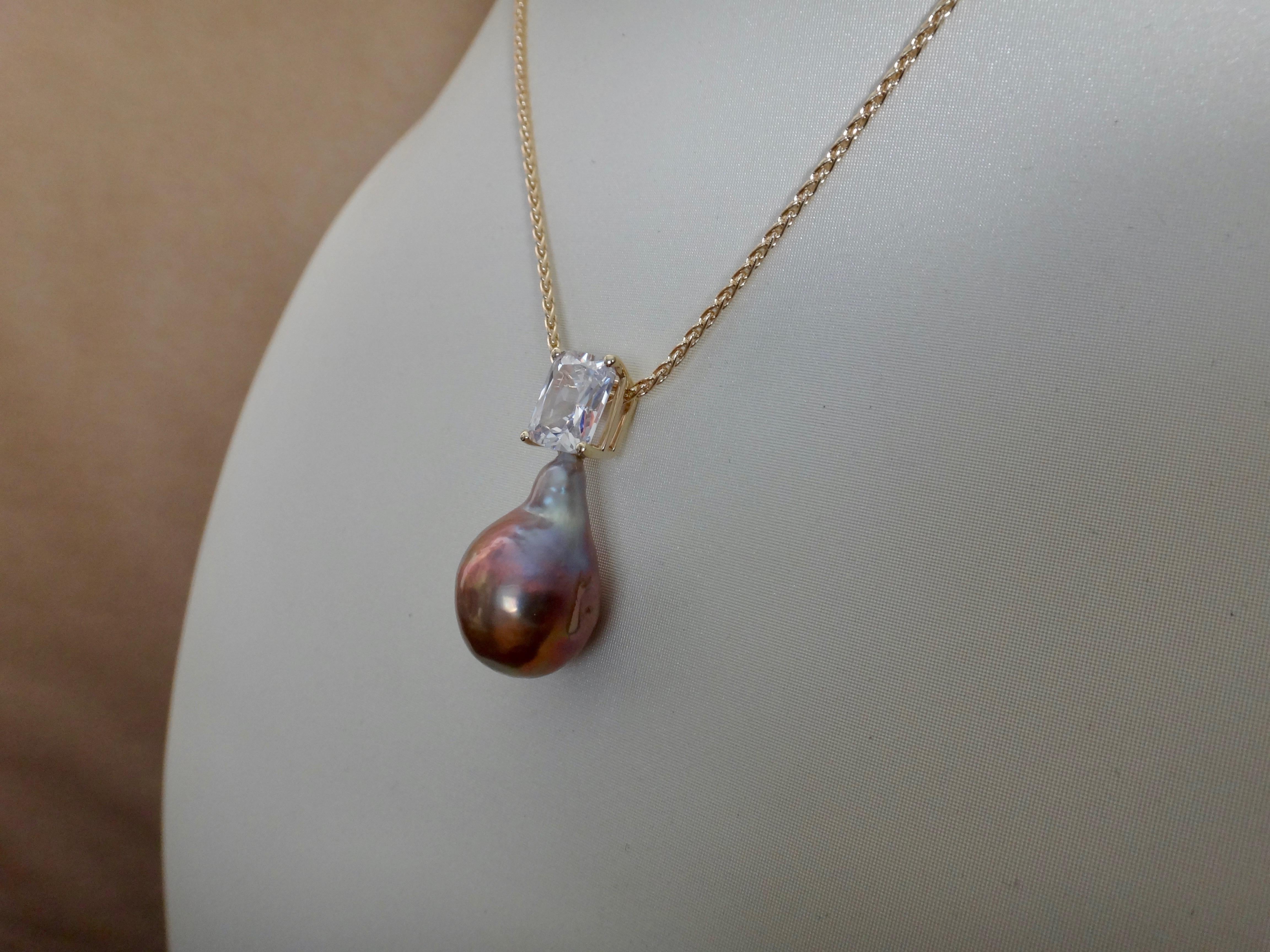 Michael Kneebone Baroque Kasumi Pearl White Sapphire Pendant For Sale 1