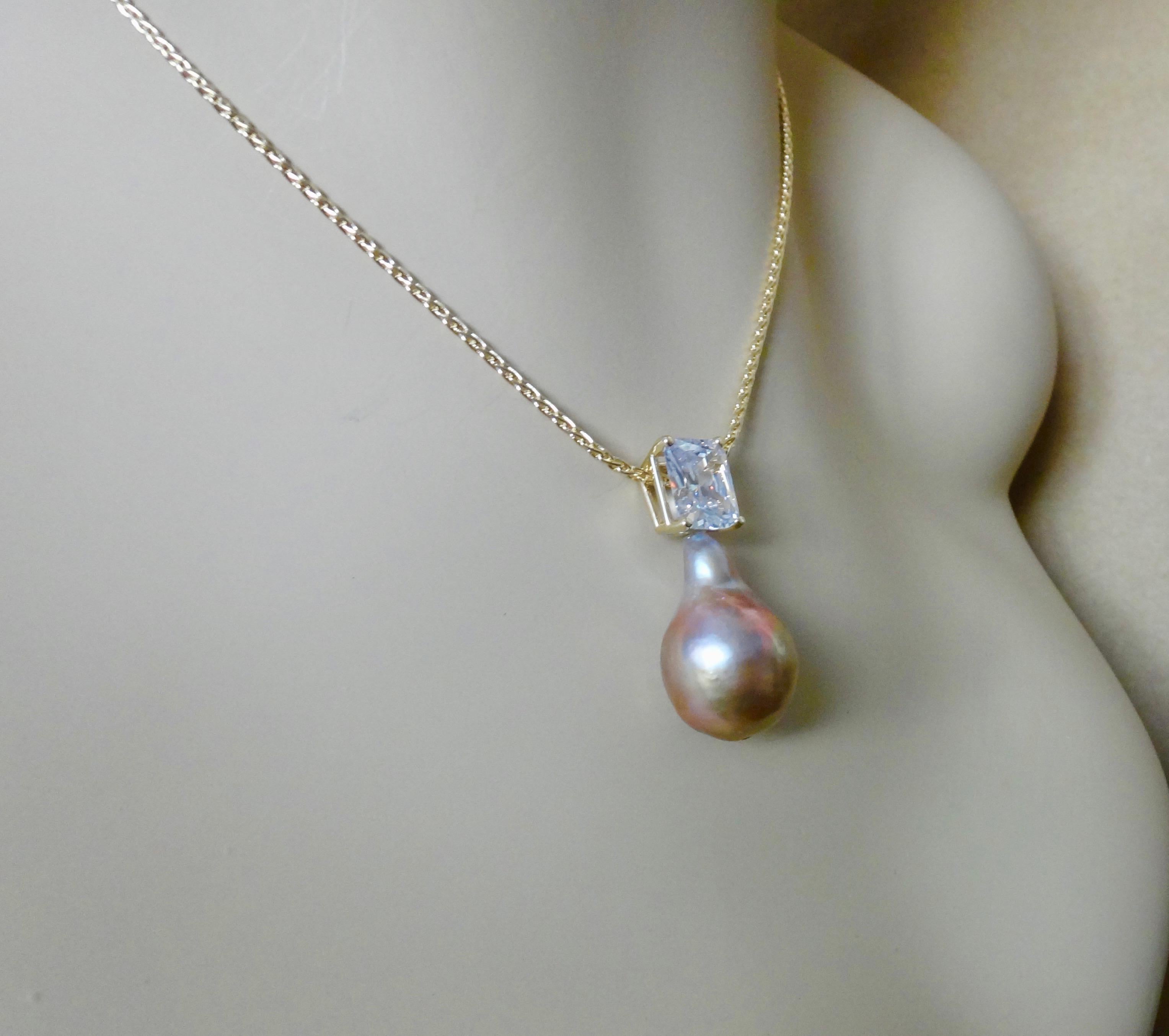 Michael Kneebone Baroque Kasumi Pearl White Sapphire Pendant For Sale 2