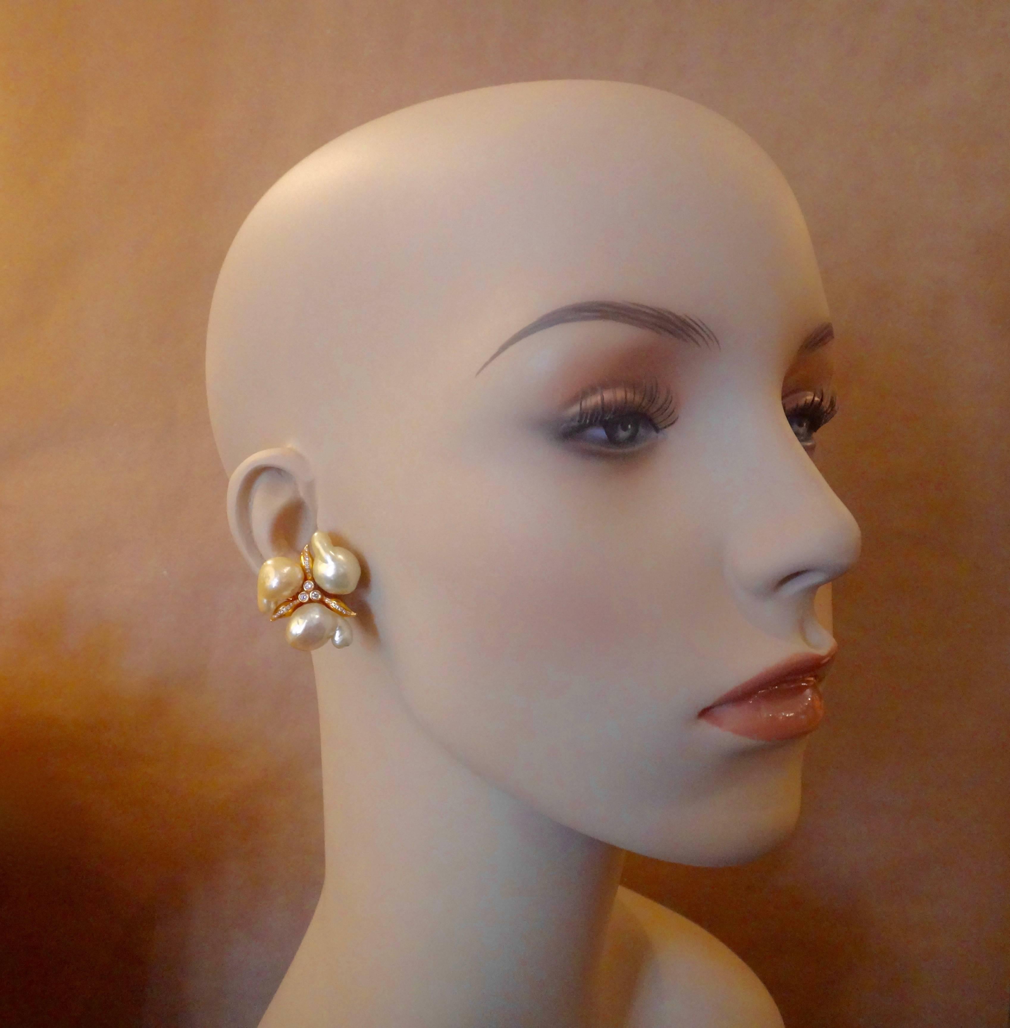 Women's Michael Kneebone Baroque Maluka Pearl Diamond 18K Gold Cluster Earrings