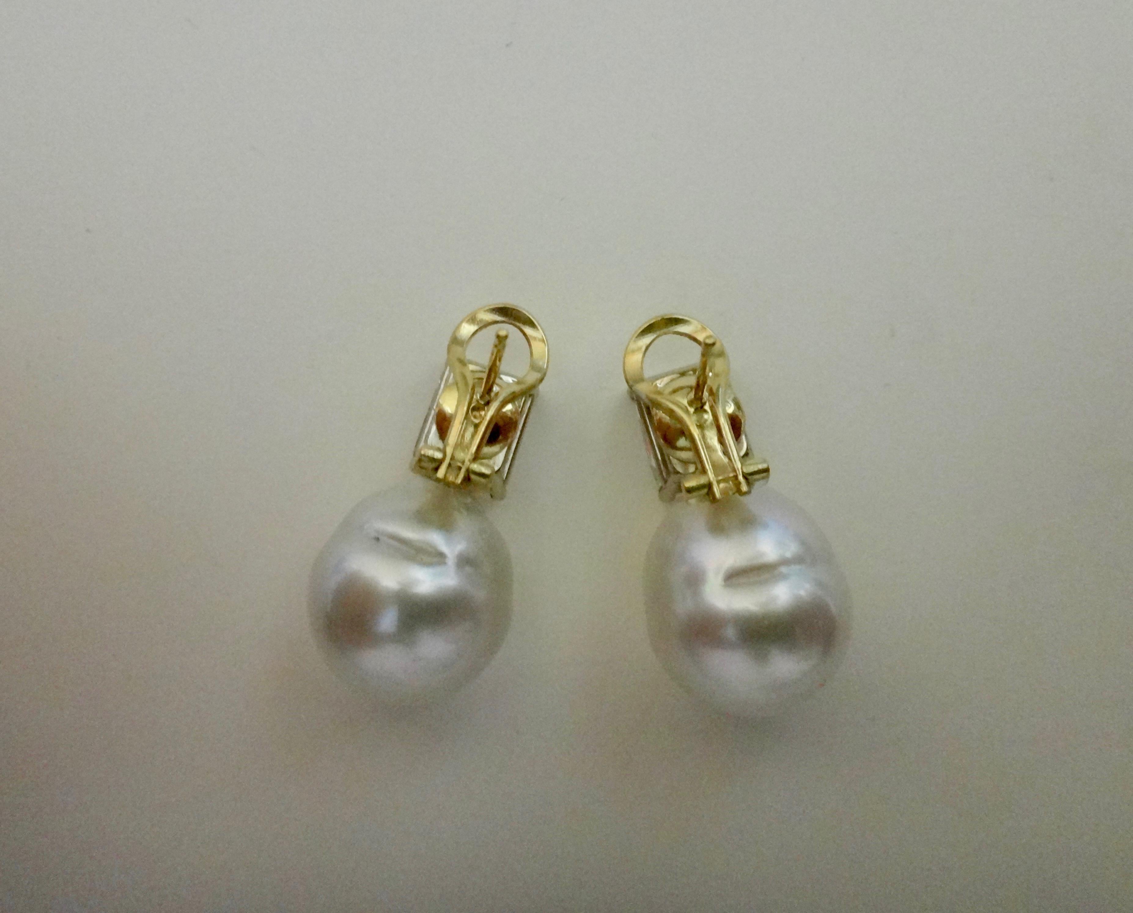 Michael Kneebone Baroque Paspaley South Seas Pearl White Sapphire Earrings 1