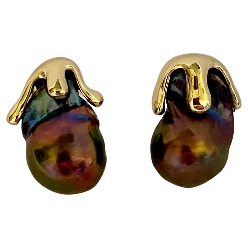 Michael Kneebone Baroque Pearl 18k Yellow Gold Aqueous Button Earrings