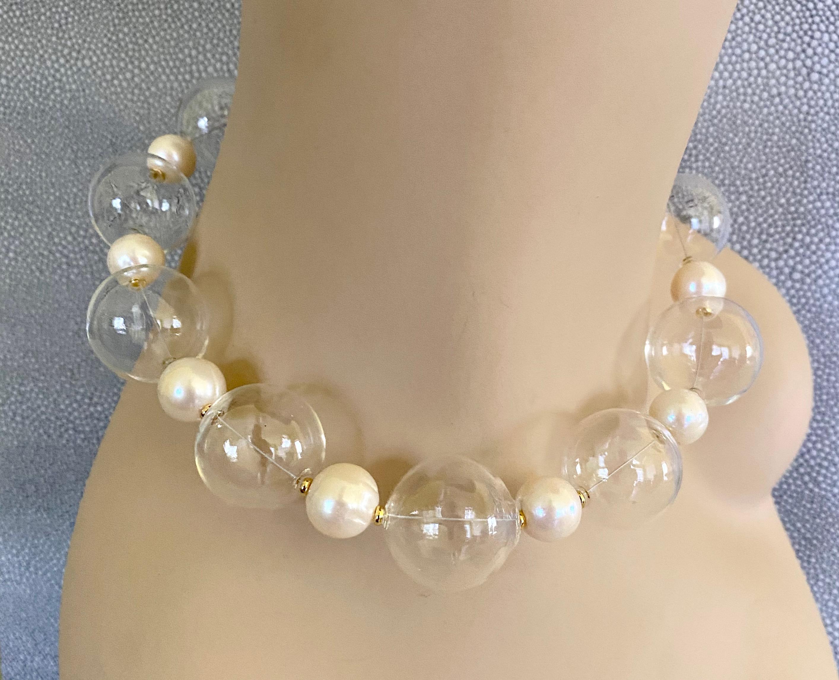 freshwater baroque pearls with mirror cut aquamarine and gold rondelles