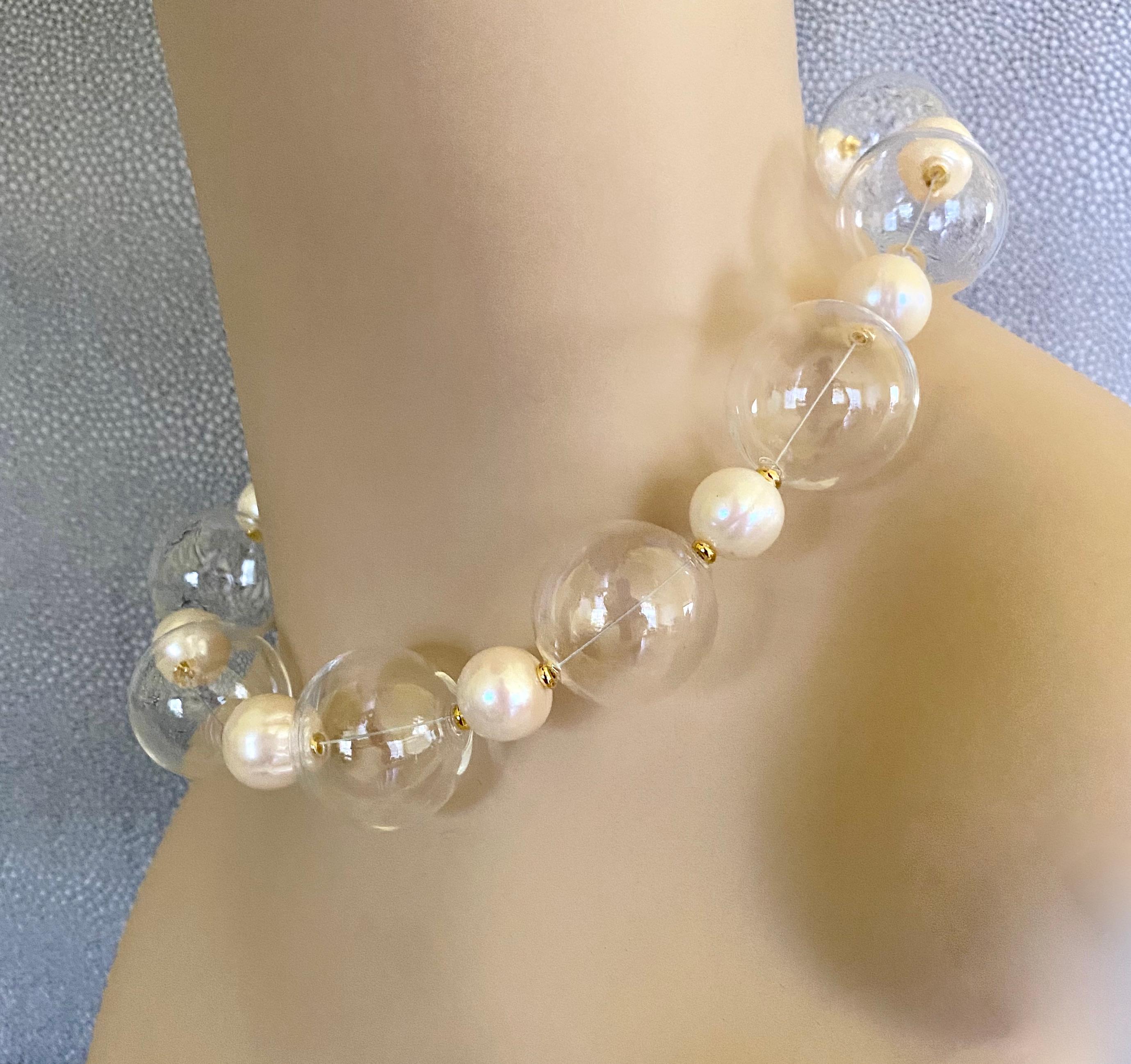 Round Cut Michael Kneebone Baroque Pearl Blown Glass Effervescent Necklace For Sale