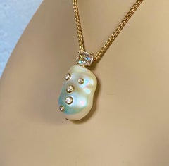 Michael Kneebone Baroque Pearl Brilliant Cut Rose Cut Diamond Pendant
