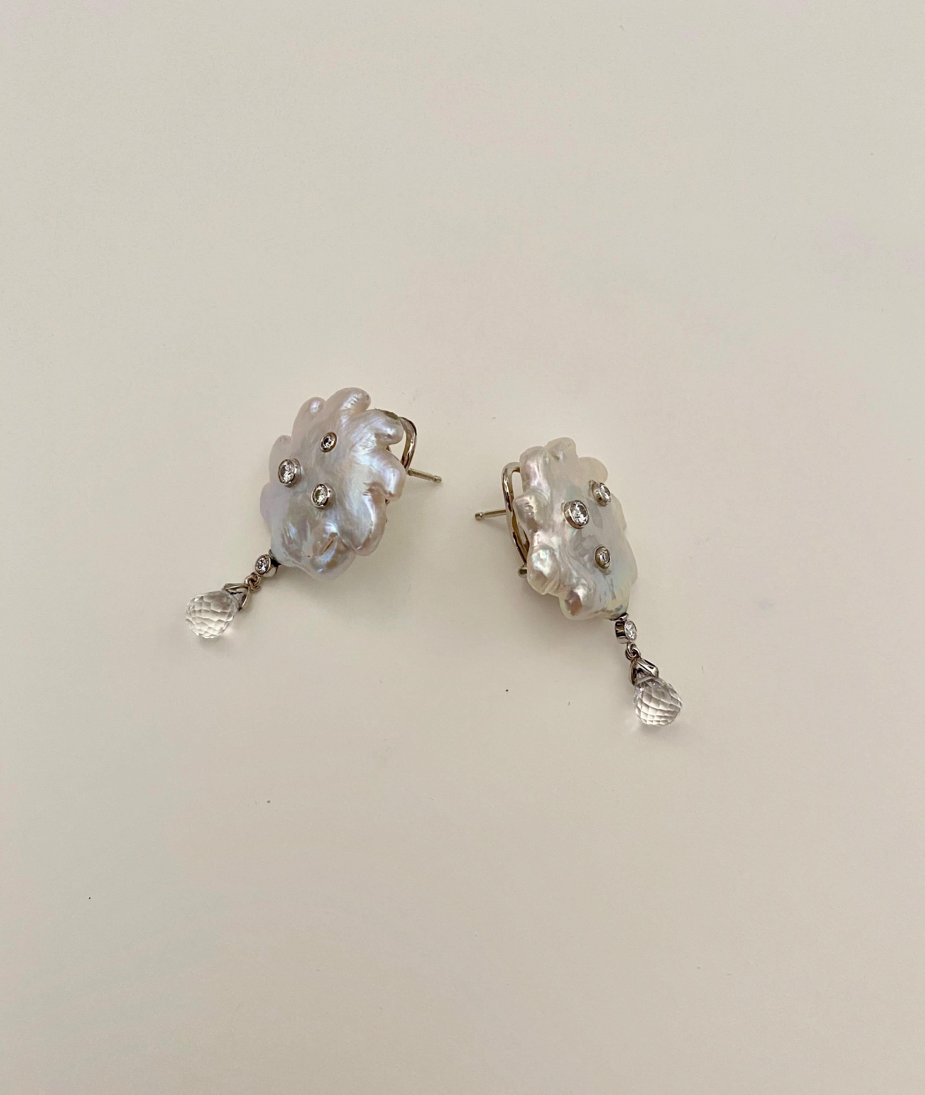 Michael Kneebone Baroque Pearl Diamond Crystal Briolette Dangle Earrings For Sale 4