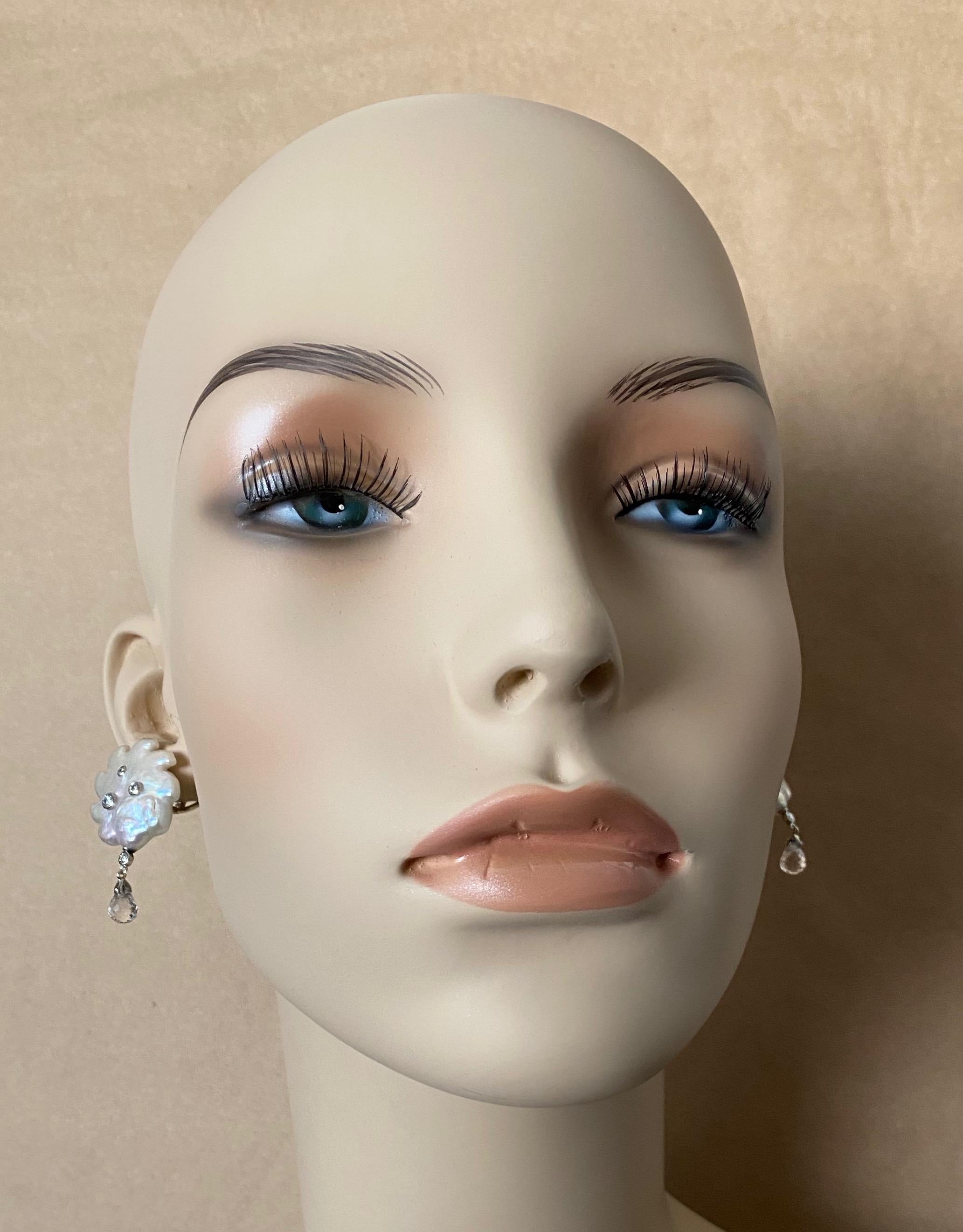 Women's Michael Kneebone Baroque Pearl Diamond Crystal Briolette Dangle Earrings For Sale
