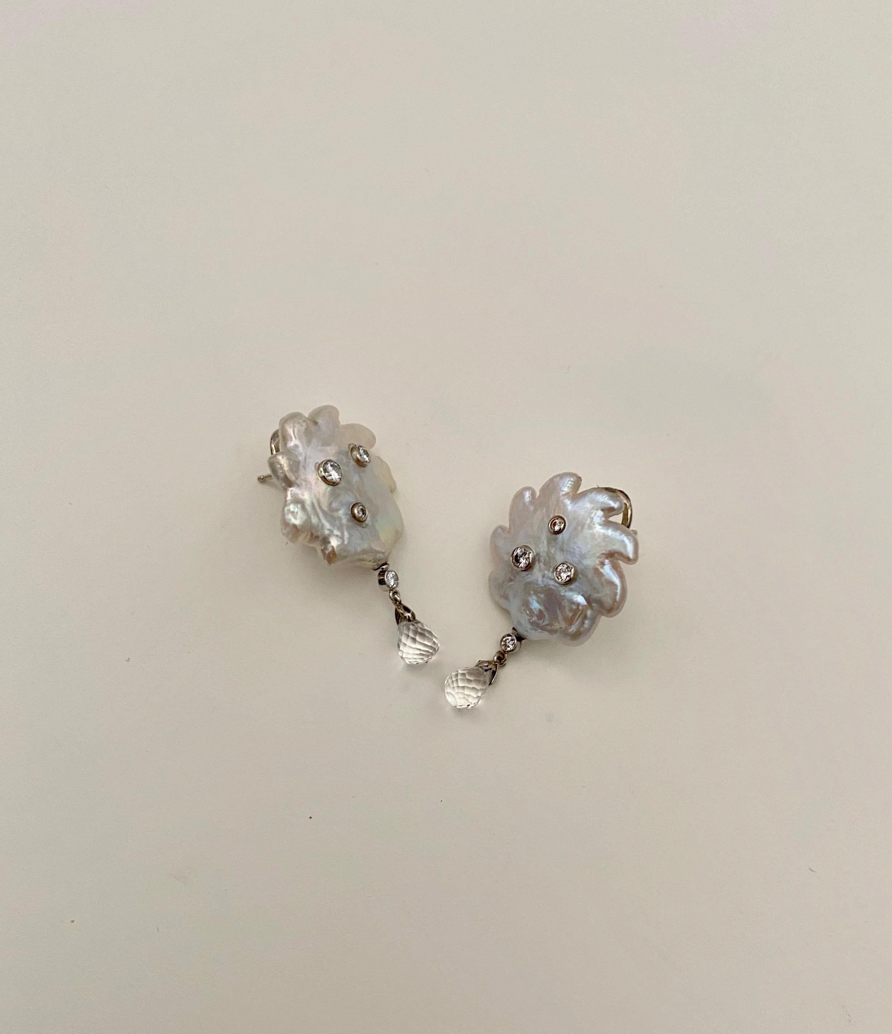 Michael Kneebone Baroque Pearl Diamond Crystal Briolette Dangle Earrings For Sale 1