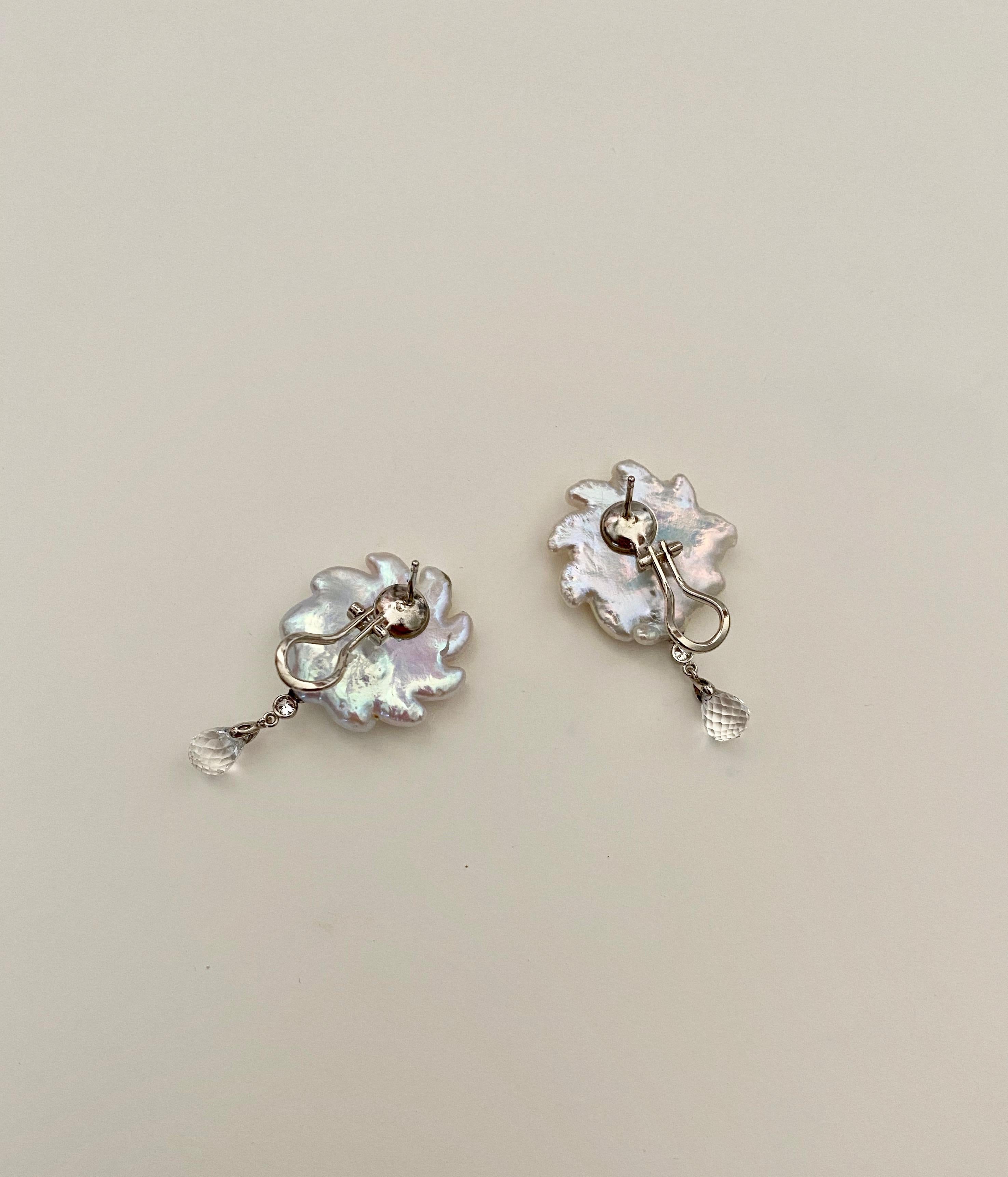 Michael Kneebone Baroque Pearl Diamond Crystal Briolette Dangle Earrings For Sale 3