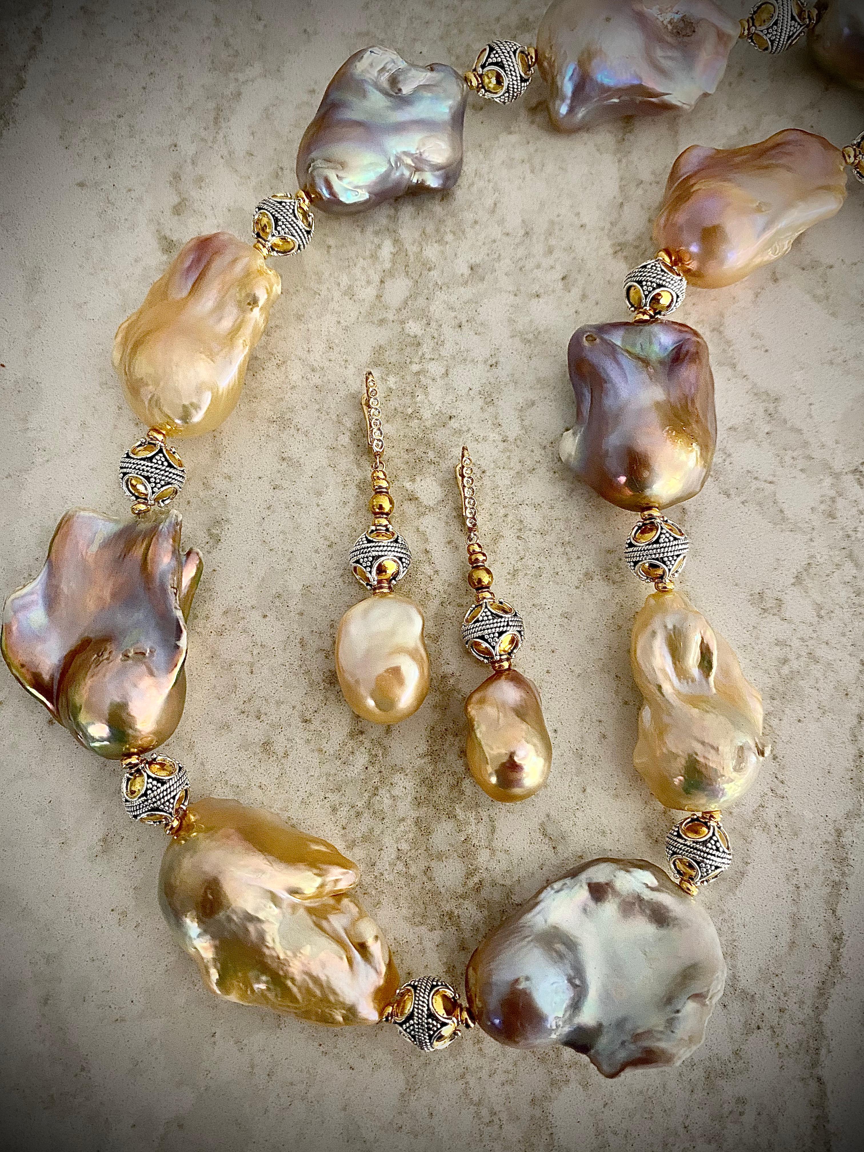 Contemporary Michael Kneebone Baroque Pearl Diamond Granulated Bead Dangle Earrings For Sale