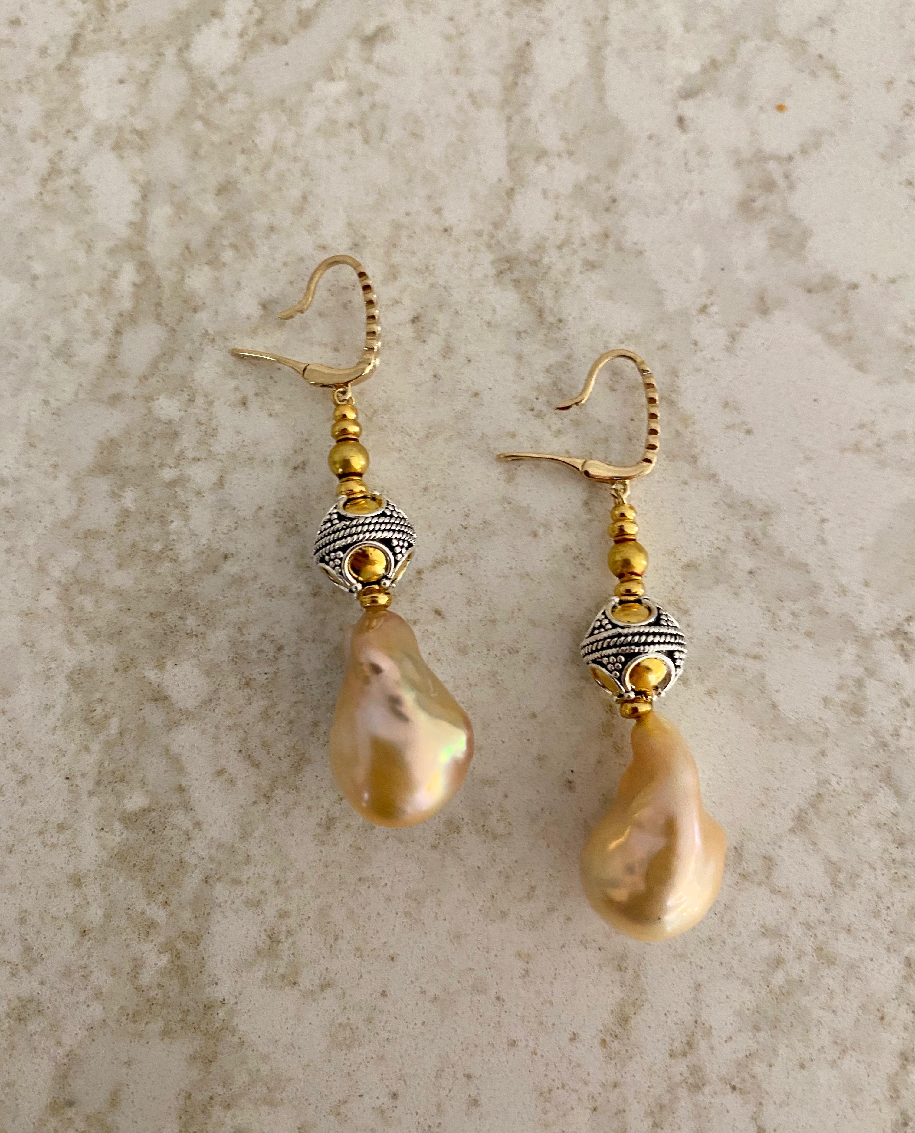 Michael Kneebone Baroque Pearl Diamond Granulated Bead Dangle Earrings For Sale 2
