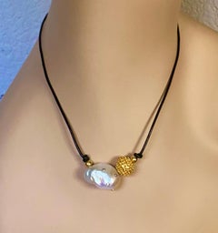 Michael Kneebone Baroque Pearl Diamond Granulated Bead Leather Necklace