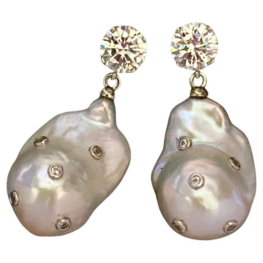 Michael Kneebone Baroque Pearl Diamond Sapphire Dangle Earrings