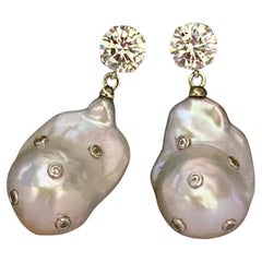 Michael Kneebone Baroque Pearl Diamond Sapphire Dangle Earrings
