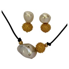 Michael Kneebone Baroque Pearl Granulated Bead Earring Necklace Suite