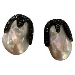 Michael Kneebone Baroque Pearl Pave Black Diamond Aqueous Drop Earrings