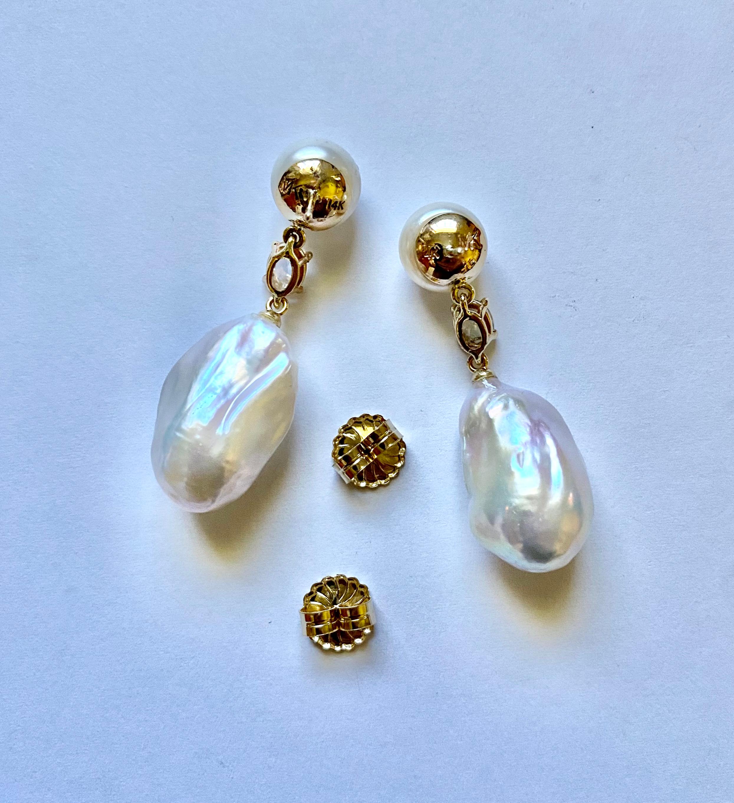 Michael Kneebone Baroque Pearl Rose Cut Diamond Dangle Earrings For Sale 7