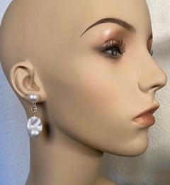 Michael Kneebone Baroque Pearl Rose Cut Diamond Dangle Earrings