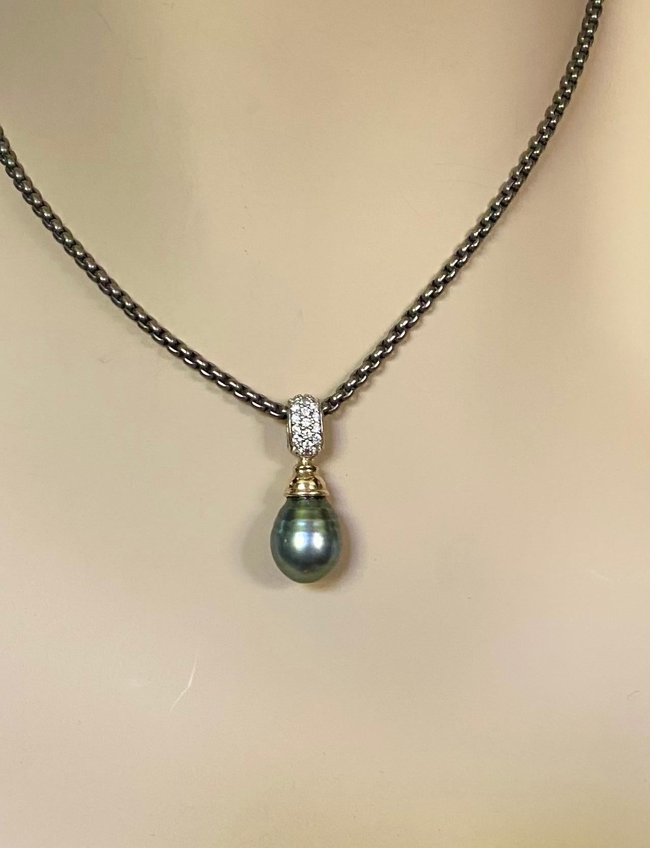 Contemporary Michael Kneebone Baroque Tahitian Pearl Diamond Pendant For Sale
