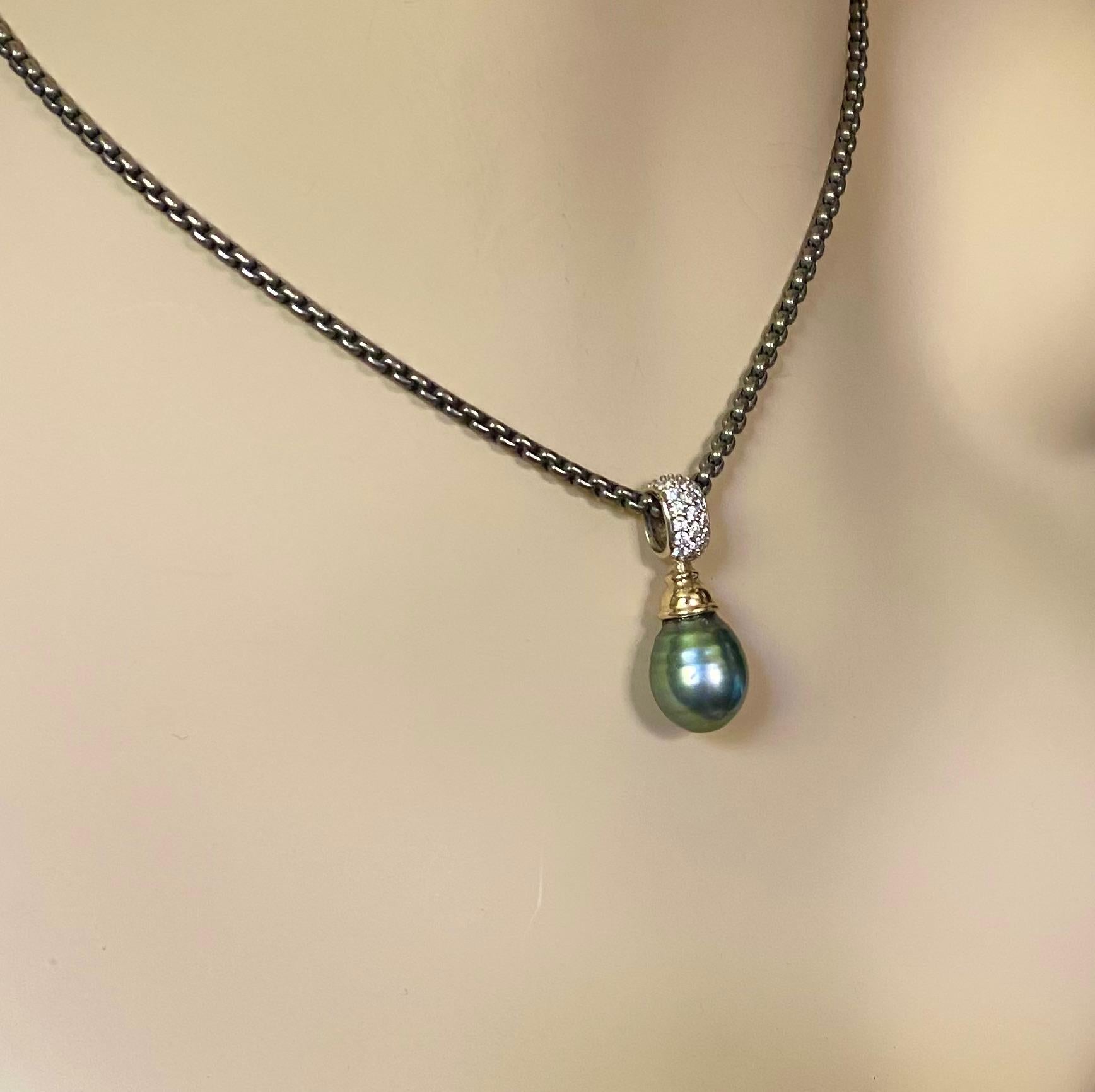Women's or Men's Michael Kneebone Baroque Tahitian Pearl Diamond Pendant For Sale