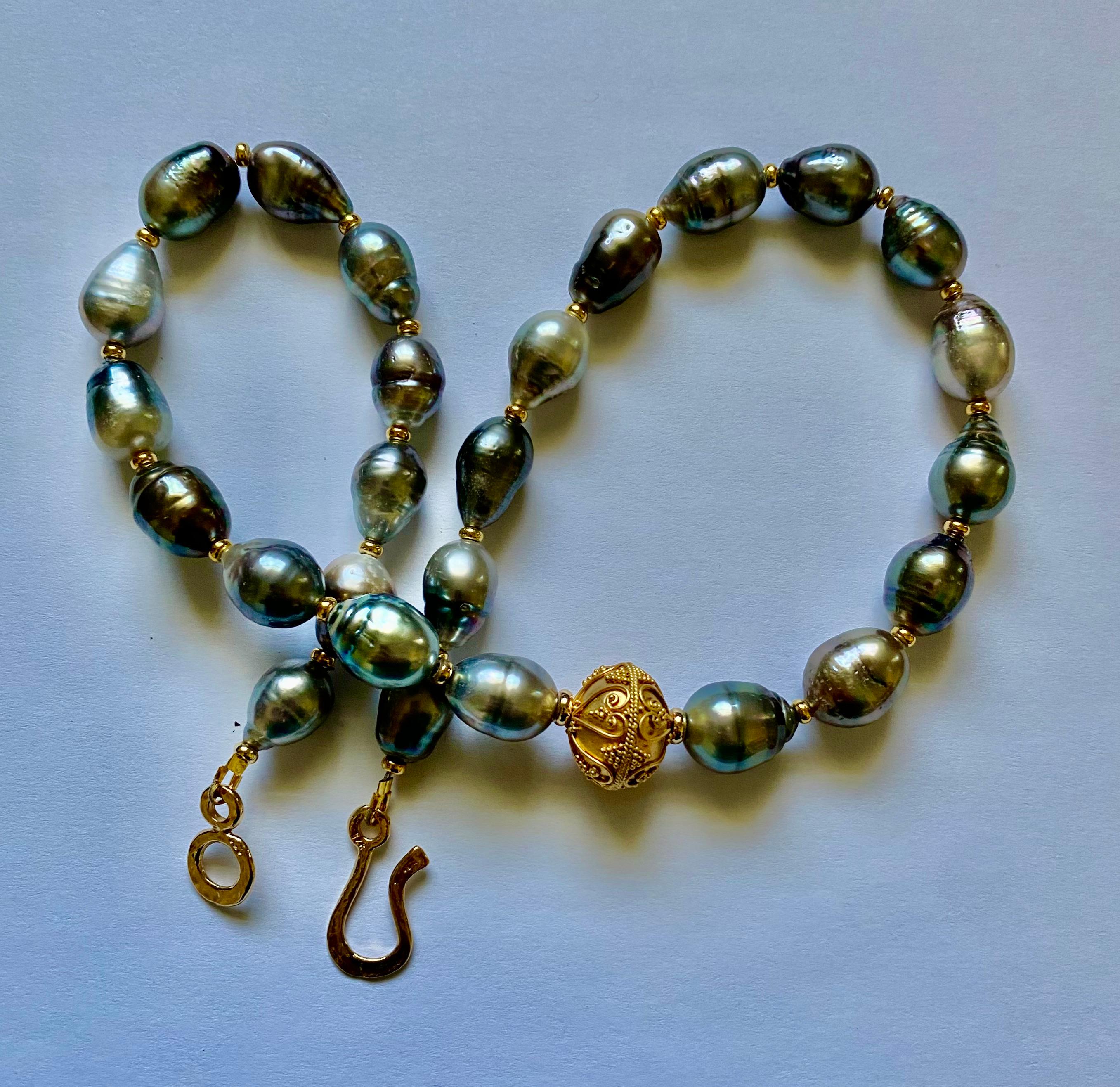 Contemporary Michael Kneebone Baroque Tahitian Pearl Granulated Bead Necklace For Sale