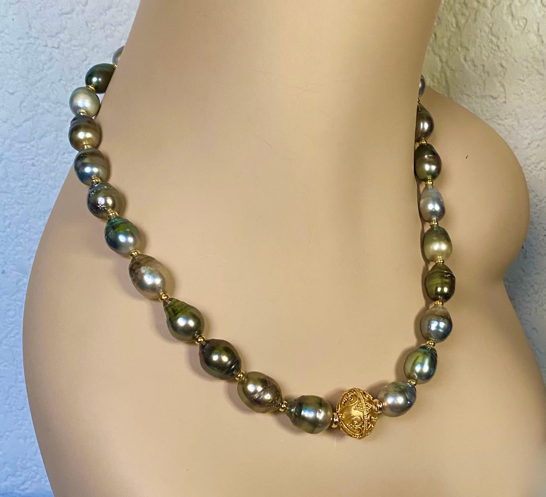Michael Kneebone Baroque Tahitian Pearl Granulated Bead Necklace In New Condition For Sale In Austin, TX