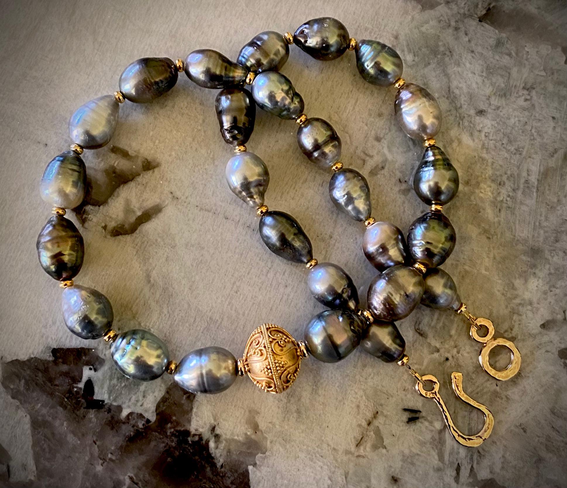 Women's or Men's Michael Kneebone Baroque Tahitian Pearl Granulated Bead Necklace For Sale