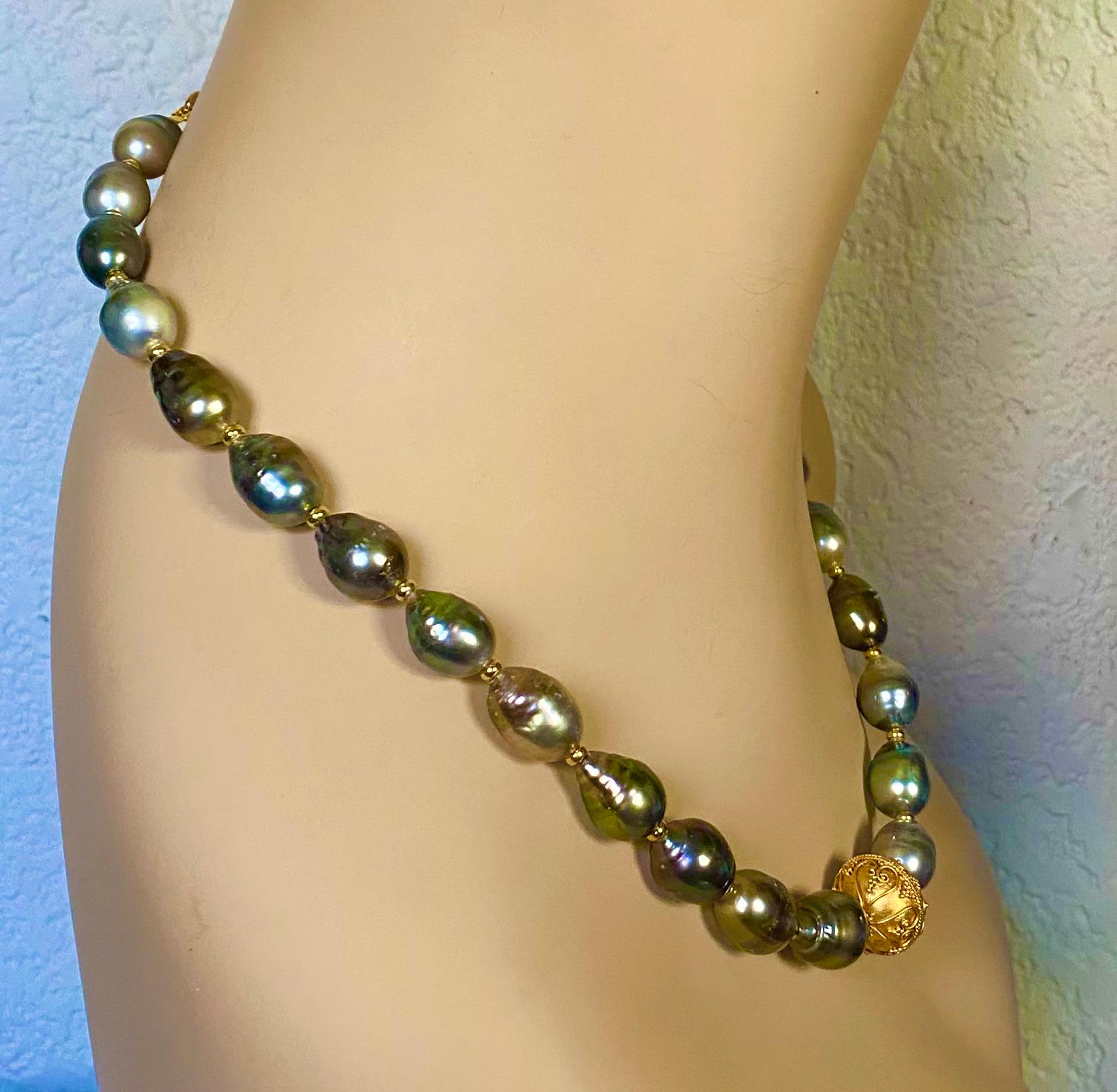 Michael Kneebone Baroque Tahitian Pearl Granulated Bead Necklace For Sale 1