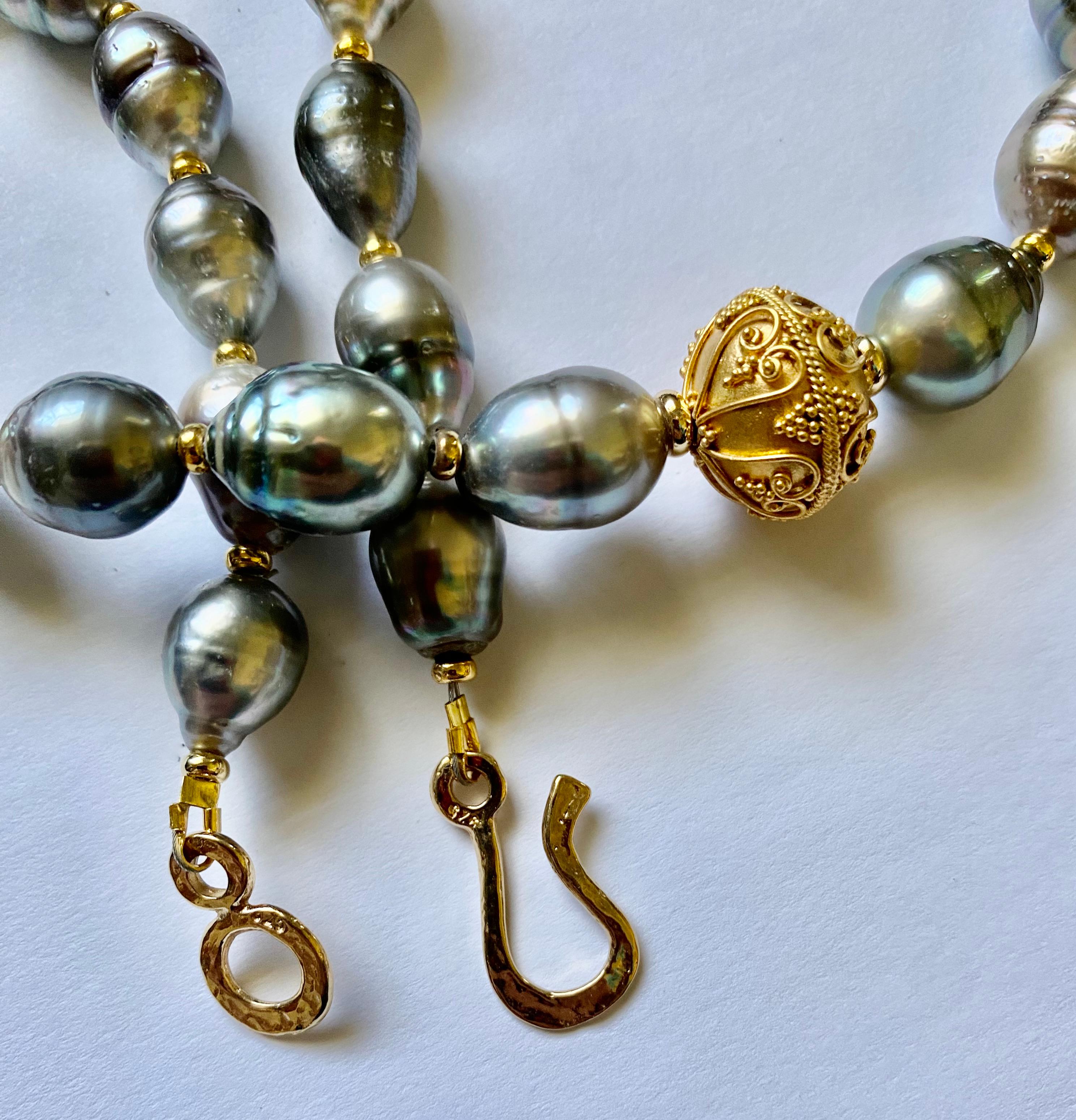Michael Kneebone Baroque Tahitian Pearl Granulated Bead Necklace For Sale 2