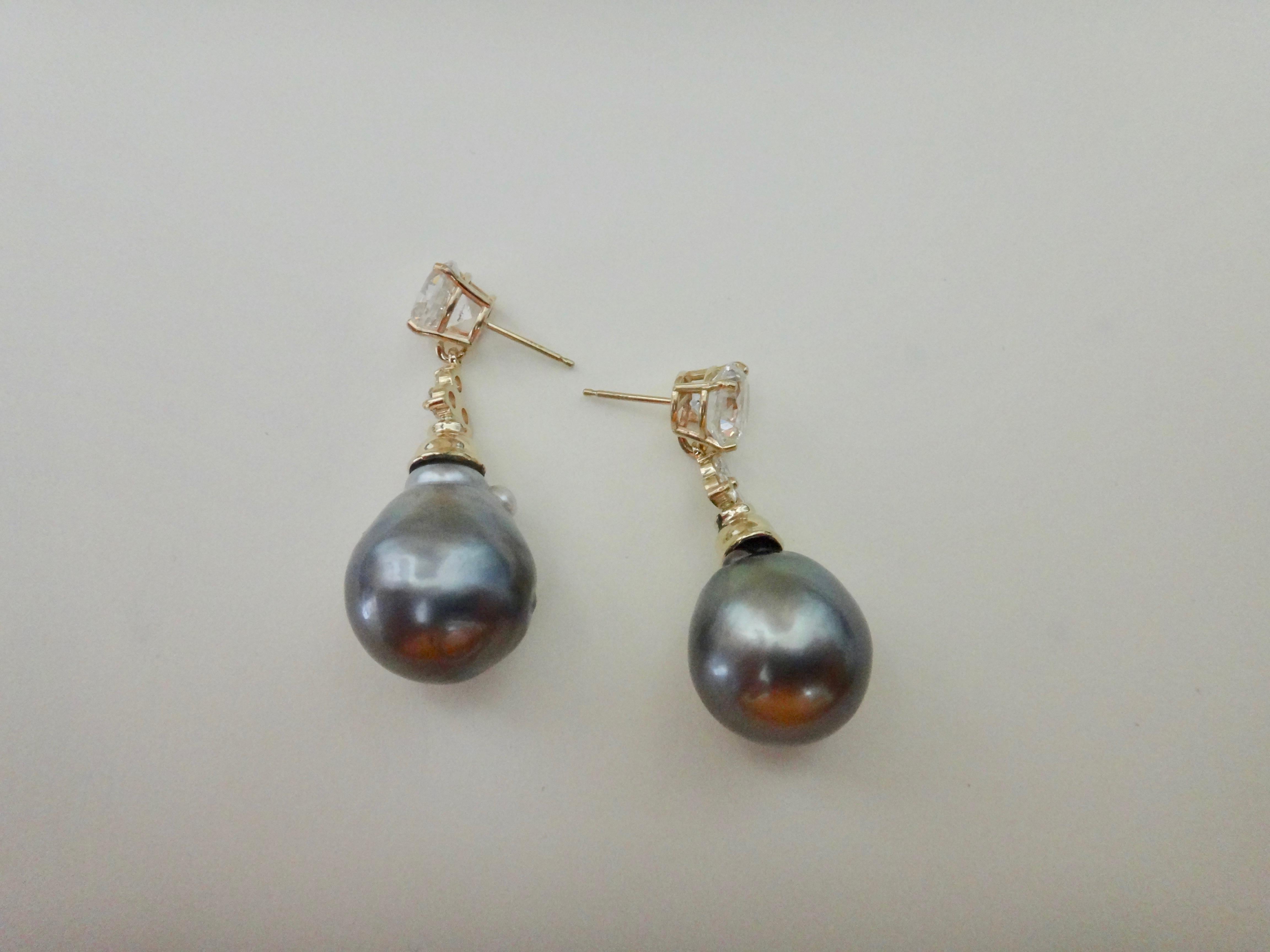 Michael Kneebone Baroque Tahitian Pearl Sapphire Diamond Dangle Earrings 5