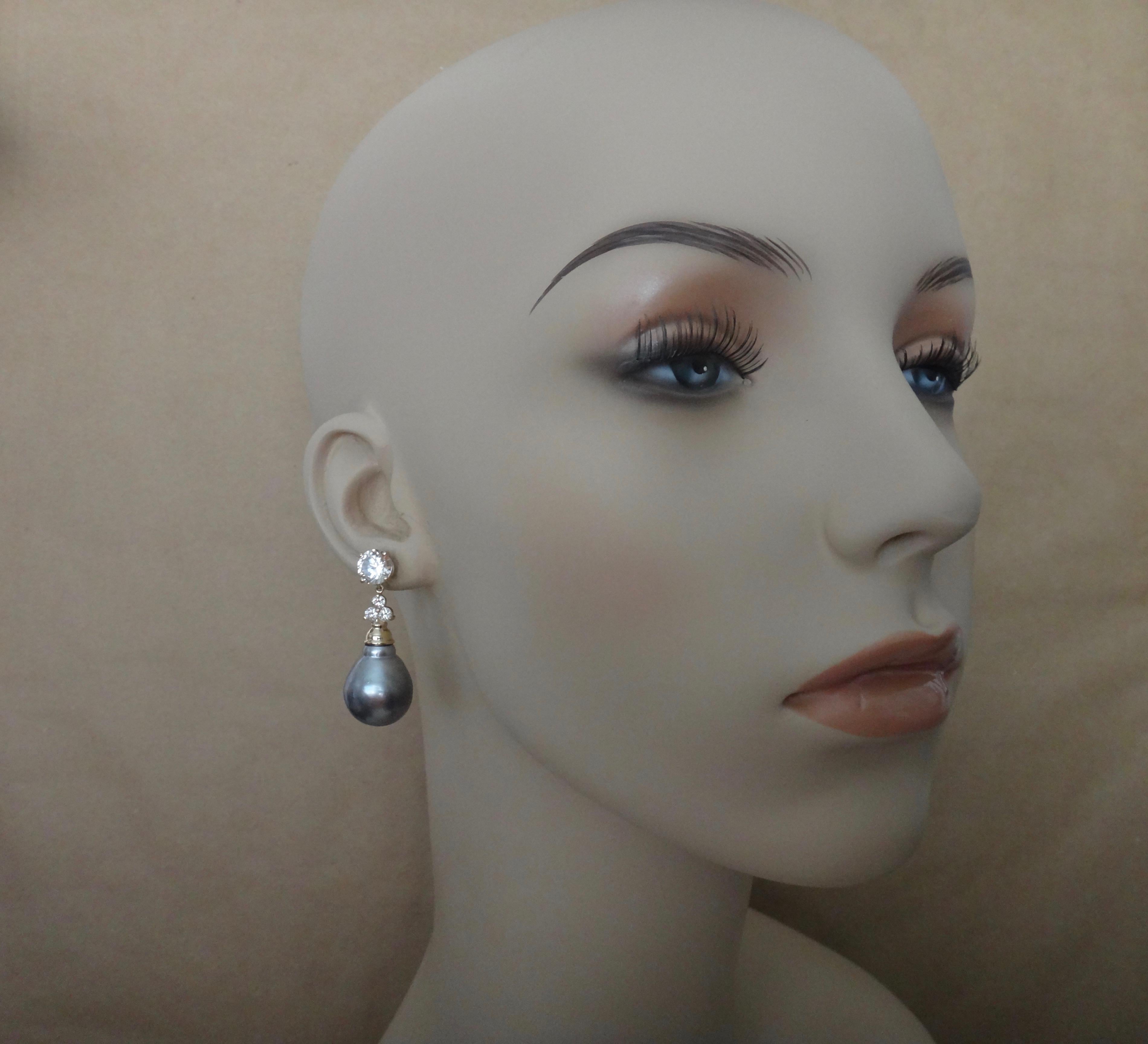 Michael Kneebone Baroque Tahitian Pearl Sapphire Diamond Dangle Earrings In New Condition In Austin, TX